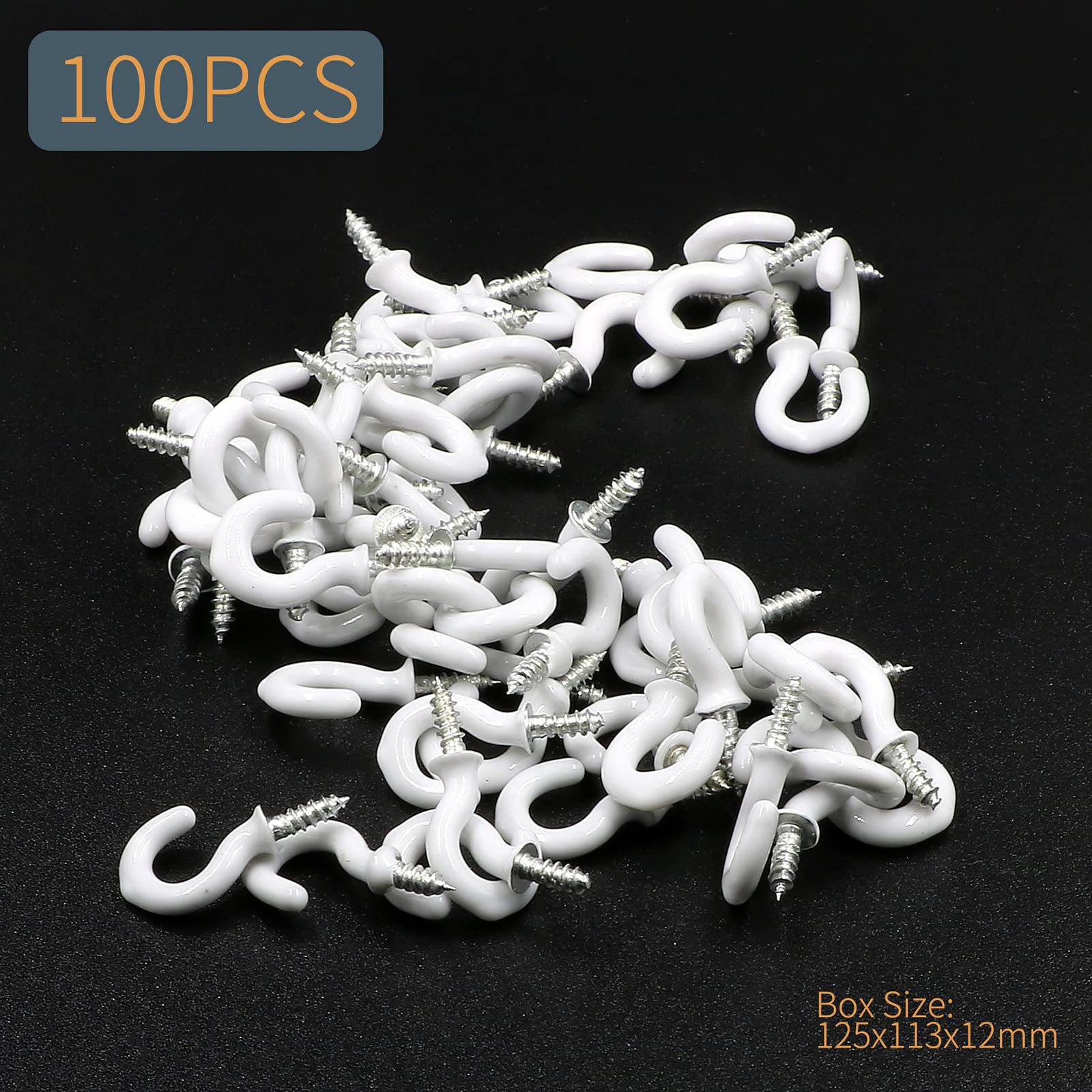 100Pcs White Vinyl Coated Cup Hooks - 1/2 Inch Metal Screw-in Ceiling Hooks for Hanging Plants, Mugs, Kitchen Utensils & Home Organization