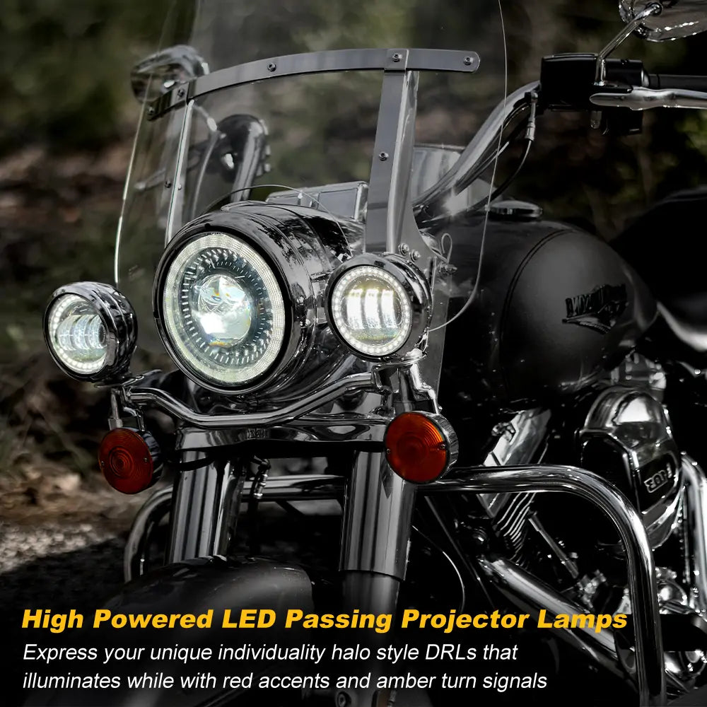 LOYO 4.5 Inch Round LED Fog Lights with White DRL & Amber Turn Signal Halo - Compatible with Harley Davidson Motorcycles - Perfect for Night Riding and Enhanced Visibility