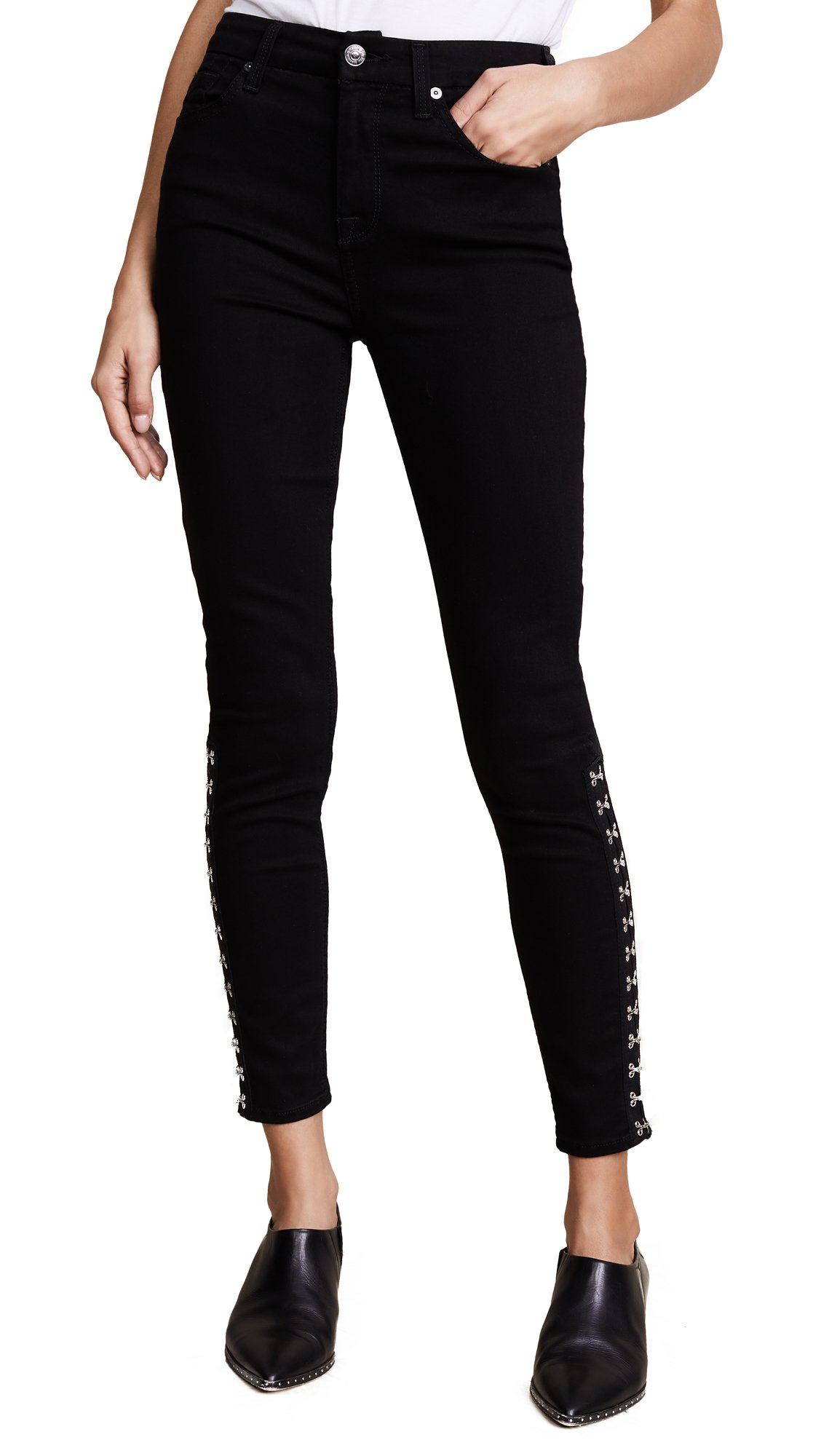 7 For All Mankind Women's Hook Hem Skinny Fit Jeans - Black Size 32 | Stretch Denim Pants for Casual Wear, Night Out & Everyday Comfort