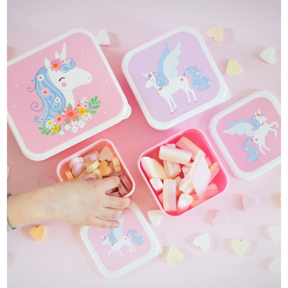A Little Lovely Company Unicorn-Themed Lunch & Snack Box Set - Perfect for Kids' School Lunches, Birthday Parties & Picnics