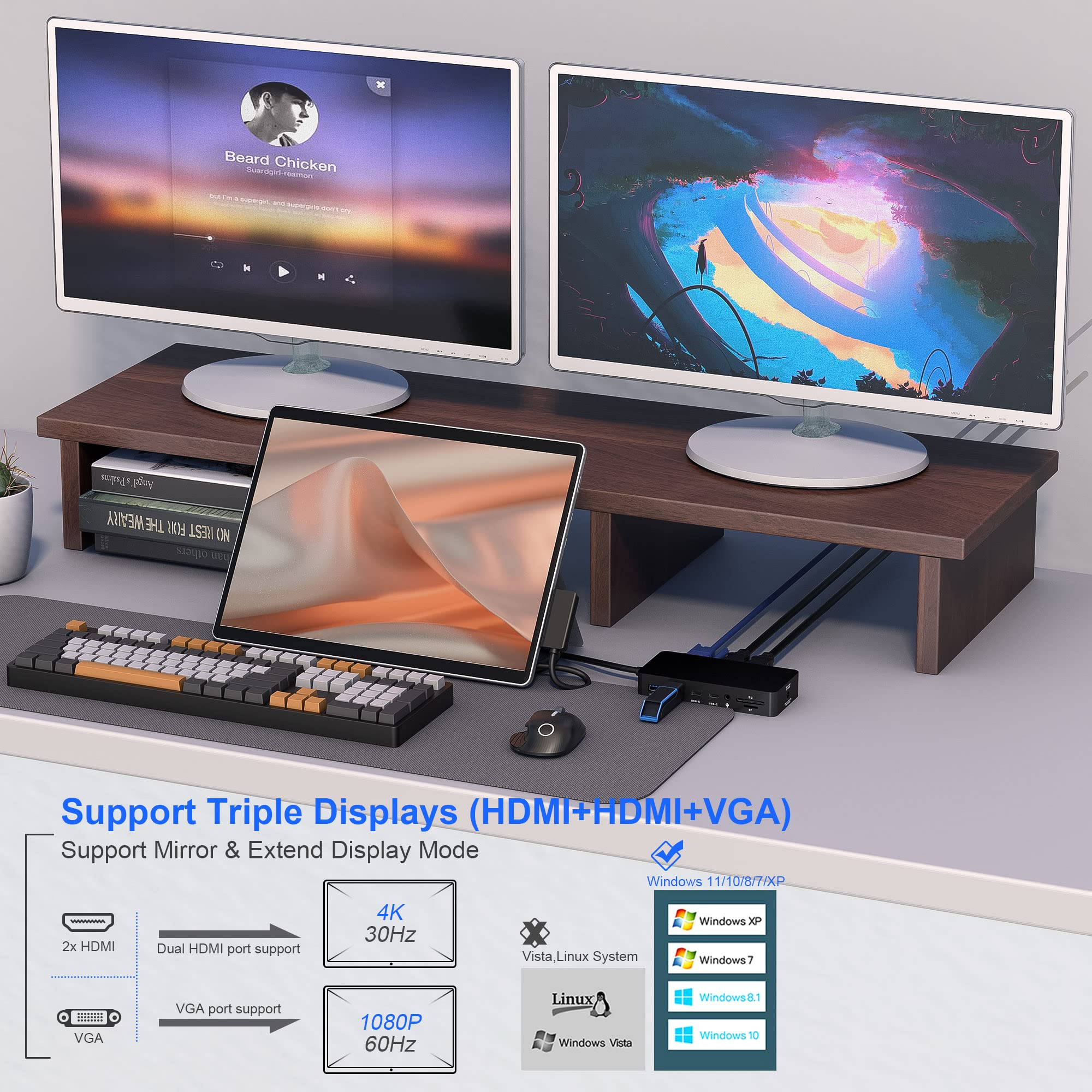 Microsoft Surface Docking Station 12-in-1 Triple Display Dock with 2 HDMI & VGA Ports - Compatible with Surface Pro 11/10/9/8/X/7/6/5/4/3, Surface Laptop 5/4/3/2/1, Surface Book 3/2 - Perfect for Home Office, Gaming & Multi-Monitor Workstations