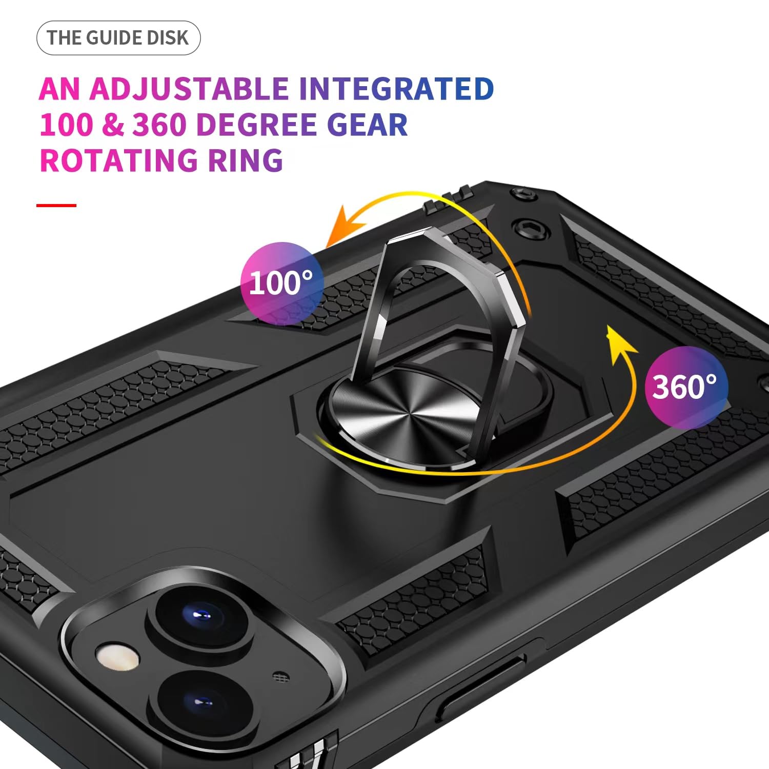 Fonetek Shockproof Protective Case for iPhone 15 with Ring Holder & Stand - Black | Durable Phone Cover for Everyday Use, Work & Travel