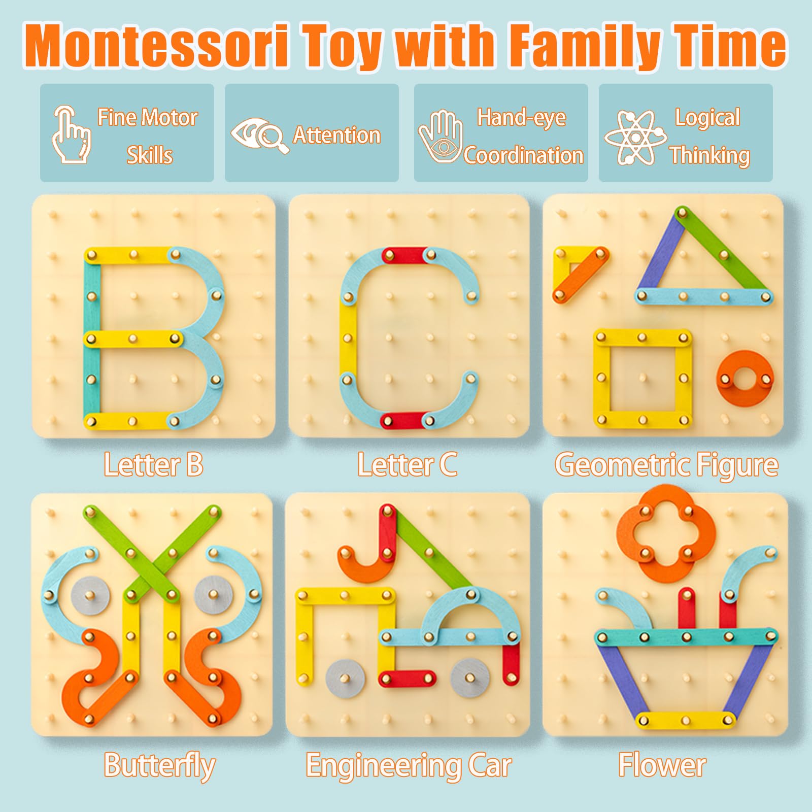 Montessori Wooden Alphabet & Number Puzzle Blocks - 35 Pcs STEM Learning Toys for Toddlers Ages 2-5 | Fine Motor Skills Development | Educational Pegboard Letters for Preschool Classroom & Home Learning | Perfect Gift for Boys & Girls