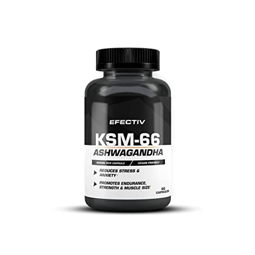 Efectiv Nutrition KSM-66 Ashwagandha Supplement - 60 Capsules for Stress Relief, Energy Boost & Better Sleep | Natural Adaptogen for Daily Wellness