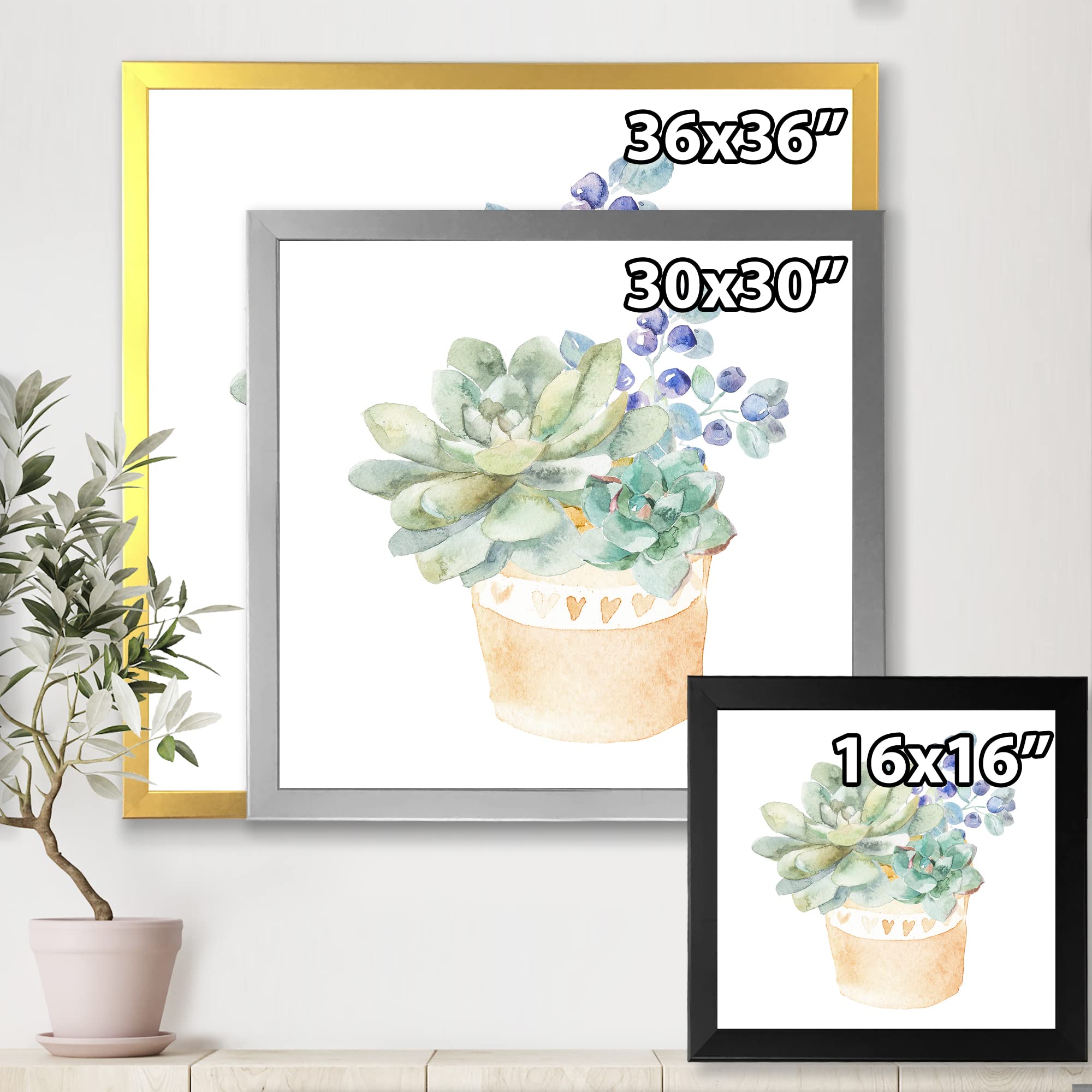 Succulent Plant in Terracotta Pot - Traditional Framed Wall Art Decor for Living Room, Bedroom & Office