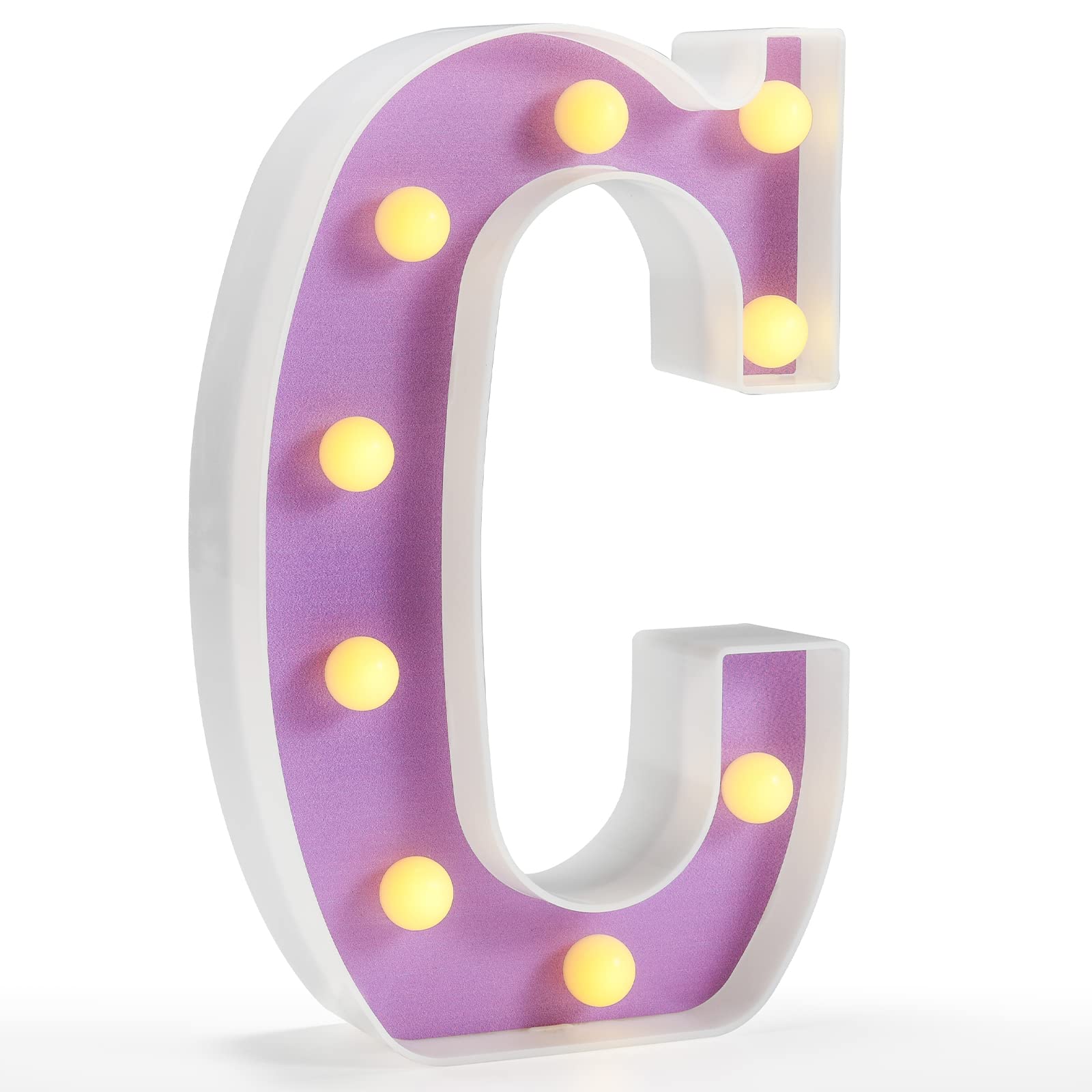 Pooqla Purple LED Letter Lights - DIY Alphabet Sign with Warm White LED for Home, Party, Birthday, Wedding & Bar Decor - Perfect for Nursery, Bedroom, and Photo Backdrop (Letter C)