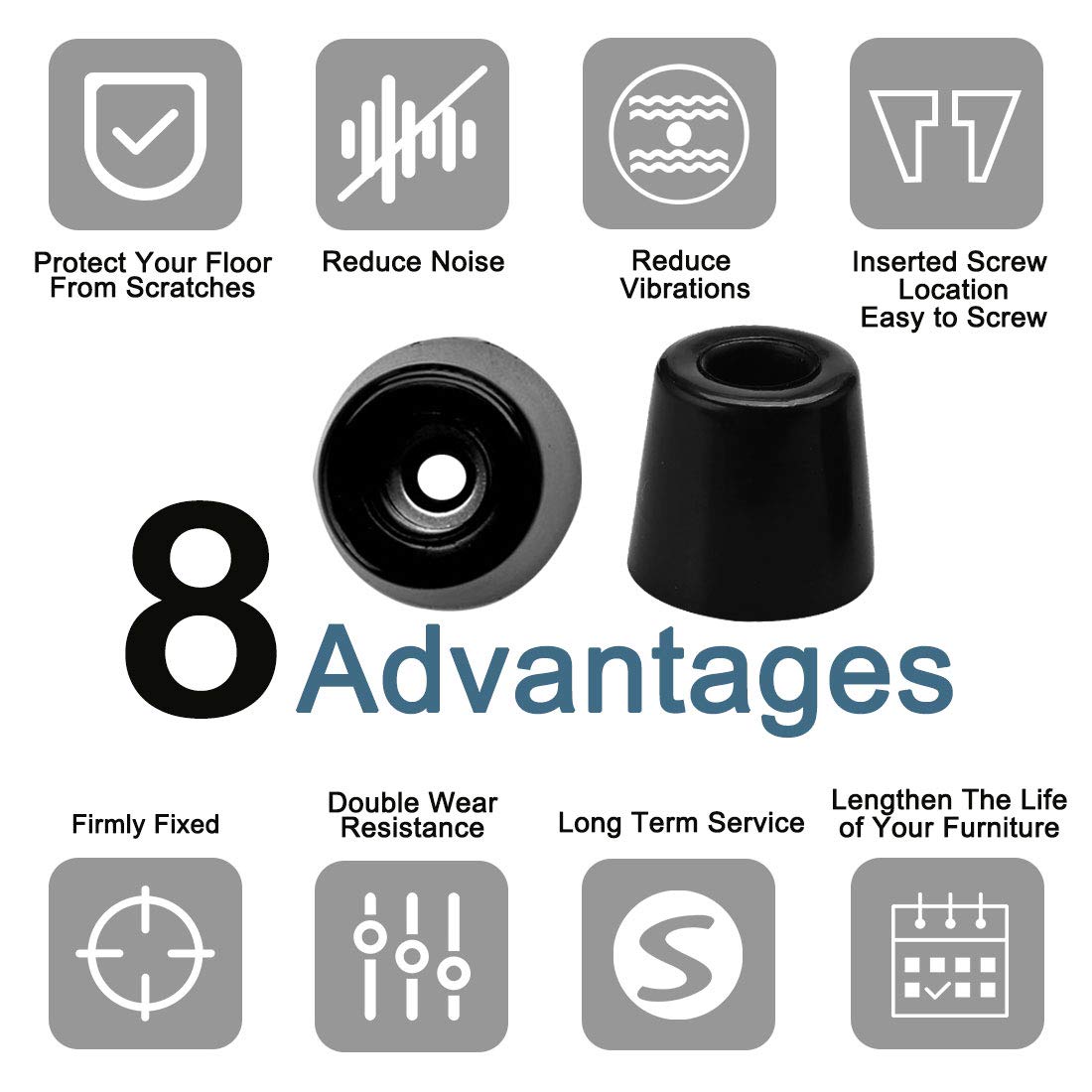 uxcell 8pcs Rubber Feet Bumpers - Non-Slip Furniture Leg Pads with Metal Washer (32x26x32mm) for Tables, Cabinets & Chairs - Protect Floors & Reduce Noise