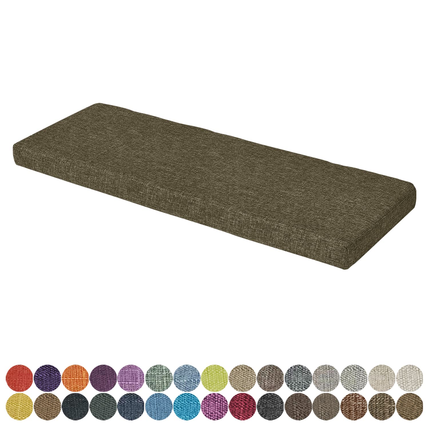 PHUSTJKL Washable Non-Slip Bench Cushion - 30 Colors, Thick Upholstery Foam Chair Pad for Shoe Bench, Bay Window, Kitchen, Garden, Swing (Hemp Brown, 66.9x17.7x1.97 Inches) - Perfect for Indoor & Outdoor Seating Comfort