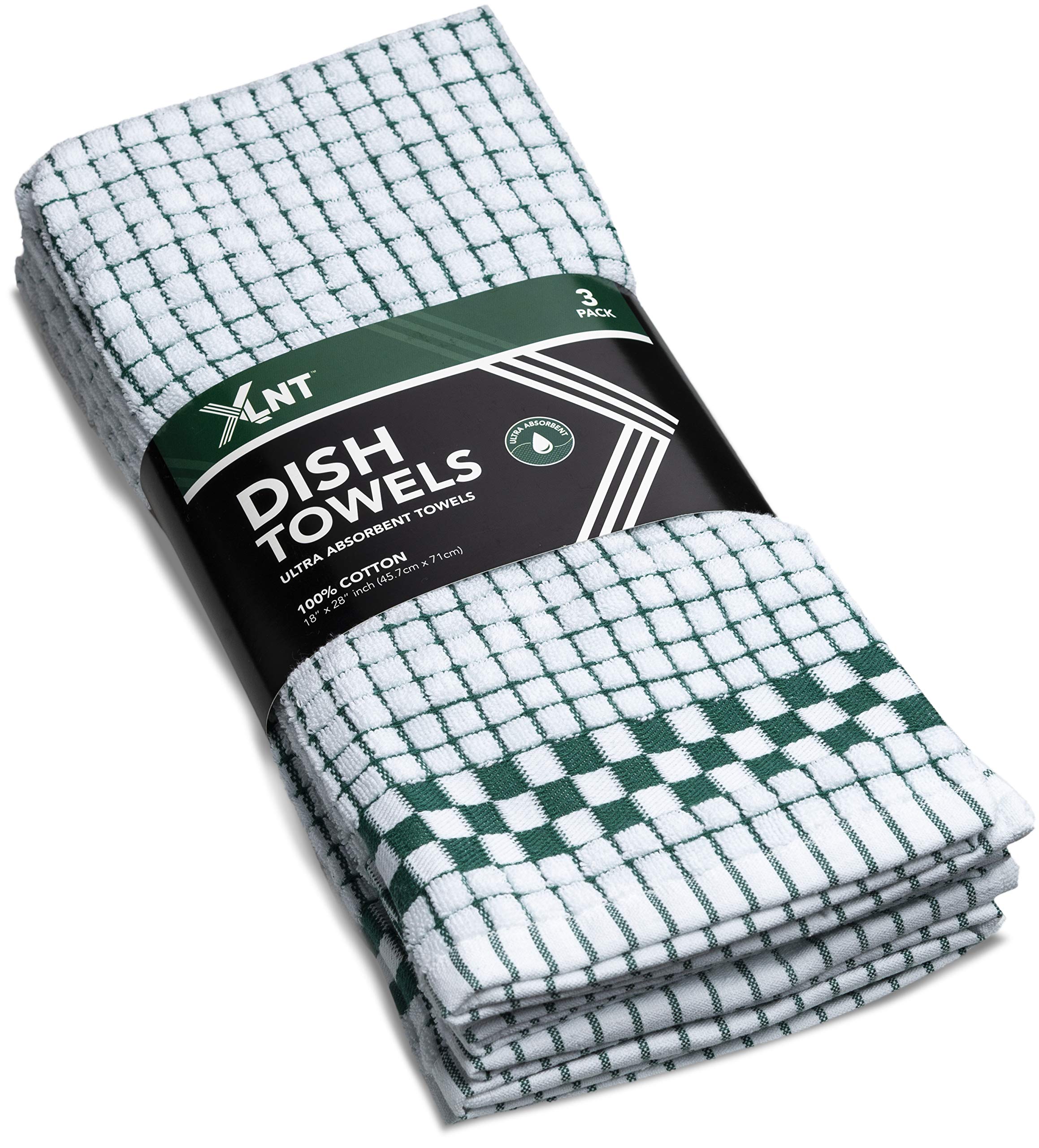 XLNT Premium 6-Pack Green Kitchen Towels - 100% Cotton Dish Towels & Ultra Absorbent Dishcloths | Durable, Quick-Drying Hand Towels & Tea Towels for Cooking, Cleaning, Dishwashing | Eco-Friendly Kitchen Essentials for Home & Restaurant Use