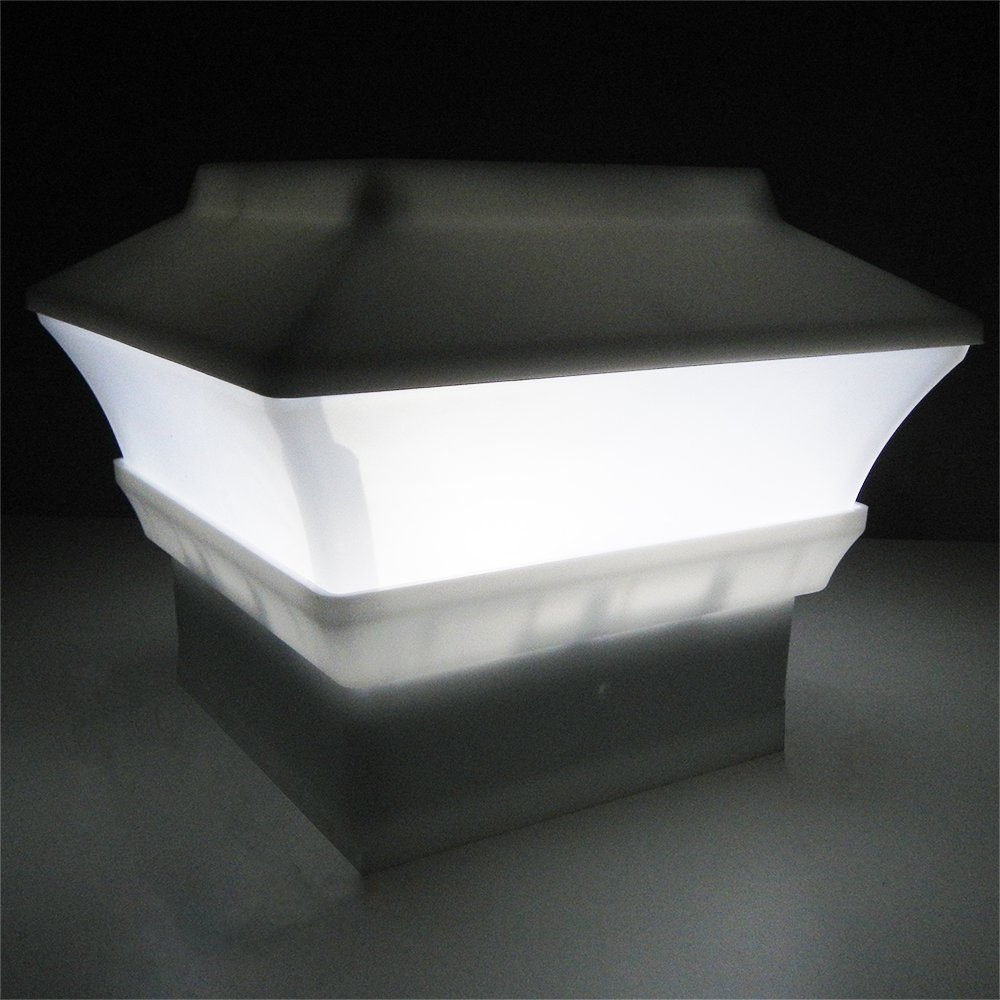 iGlow 4x4 Solar LED Post Cap Light - Waterproof Outdoor Garden Fence Lighting for Deck, Lawn & Landscape - Durable PVC Vinyl Wood Design - Perfect for Pathway, Patio & Backyard Illumination