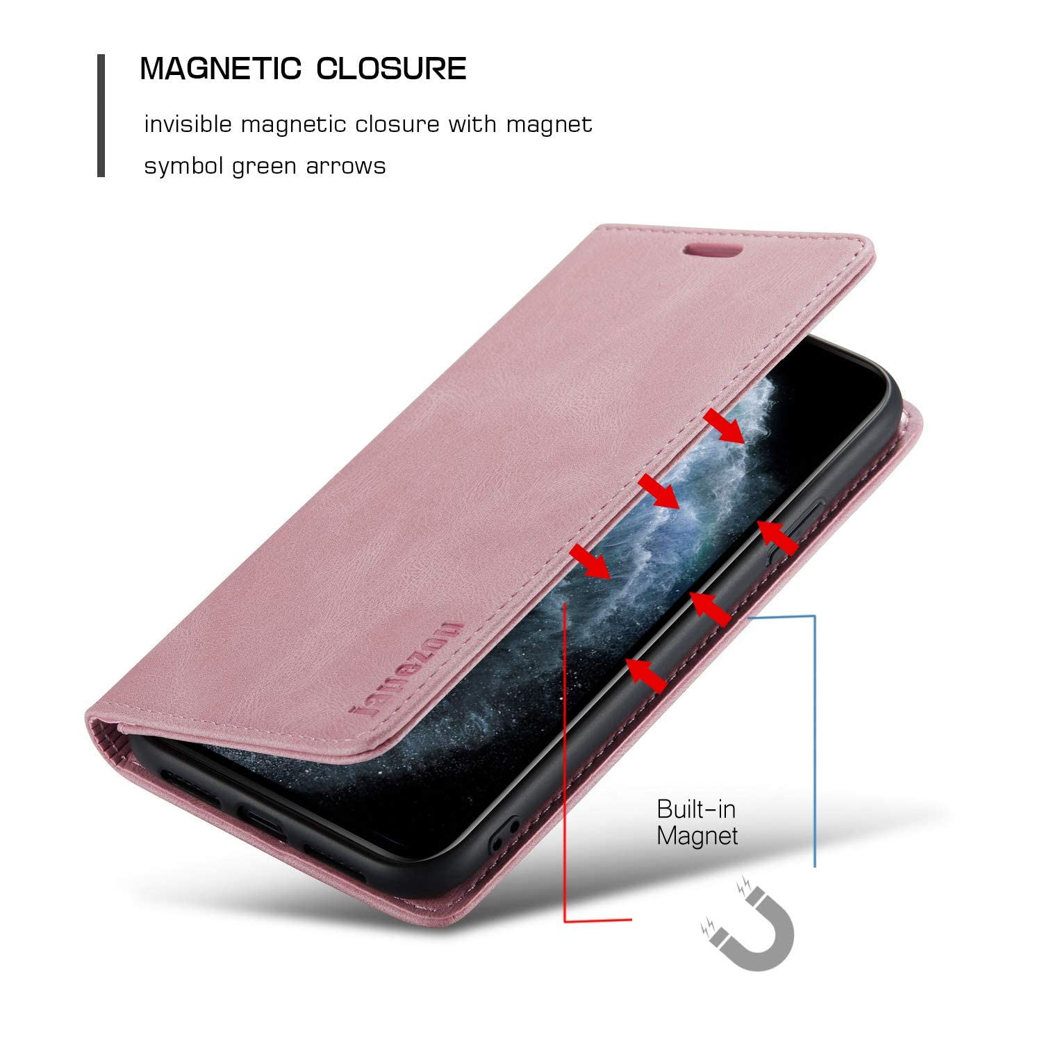 Premium RFID Blocking PU Leather Wallet Case for iPhone 11 Pro Max (6.5 inch) - Magnetic Flip Cover with Card Holder & Phone Protection (Pink) | Perfect for Travel, Business & Everyday Use