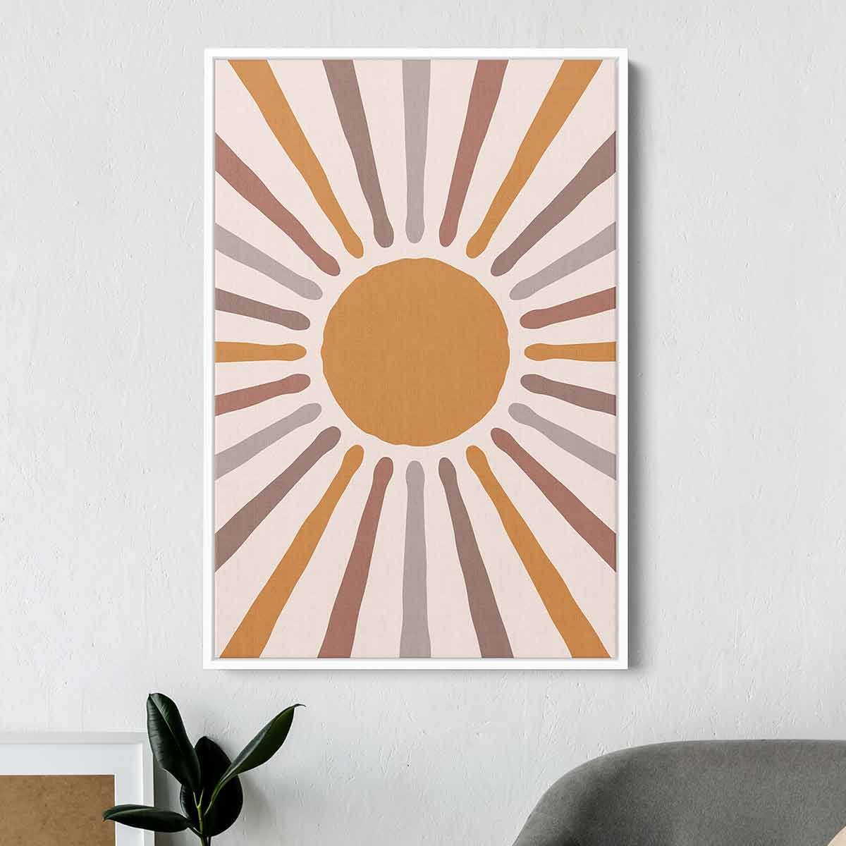 Brown Sun Wall Art Canvas Print - Modern Boho Decor for Living Room, Bedroom & Office - 3168