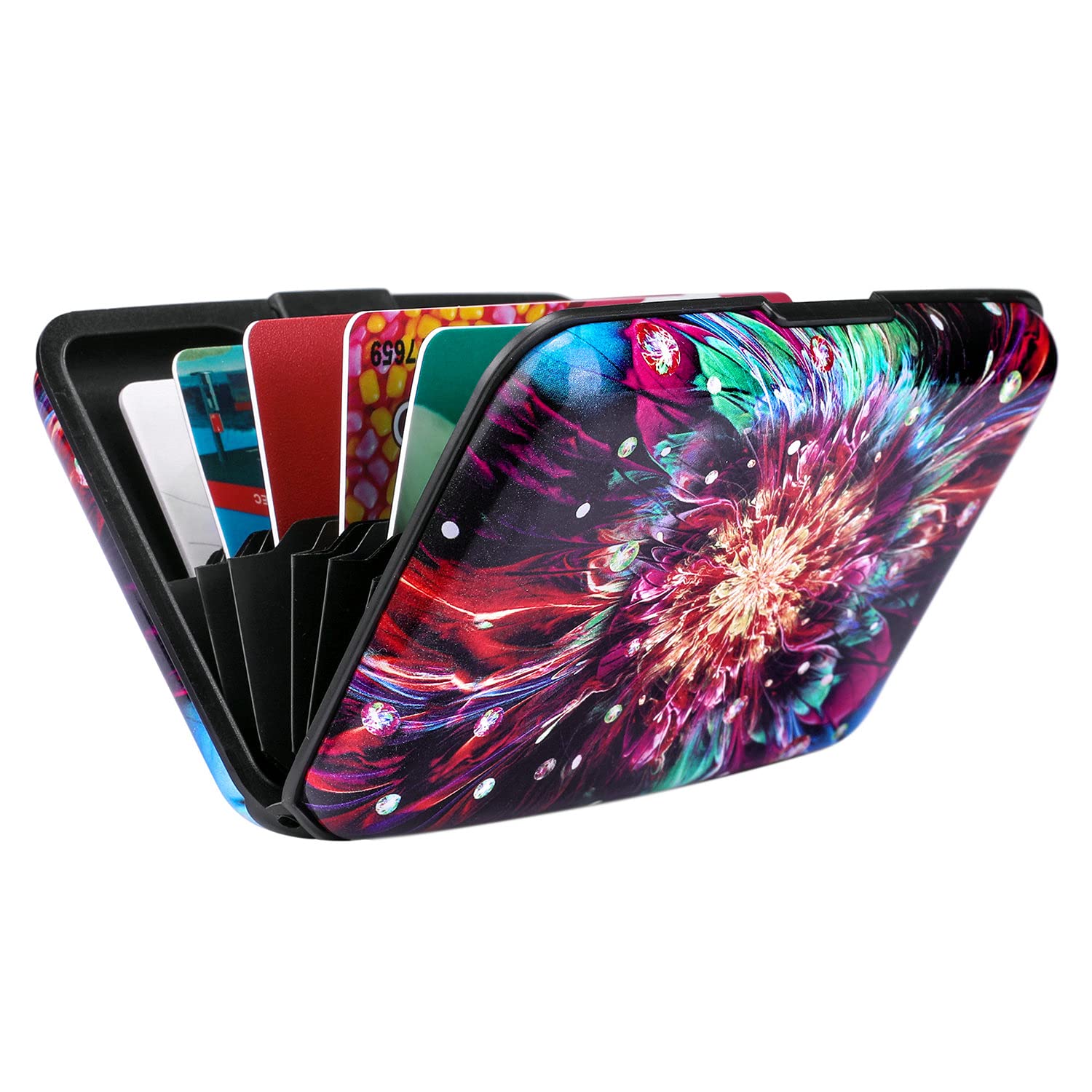 ELFISH Mini RFID Blocking Aluminum Wallet - Slim Credit Card Holder for Men & Women - Metal ID & Business Card Case (Gorgeous Flower Design) - Perfect for Travel, Work & Everyday Use