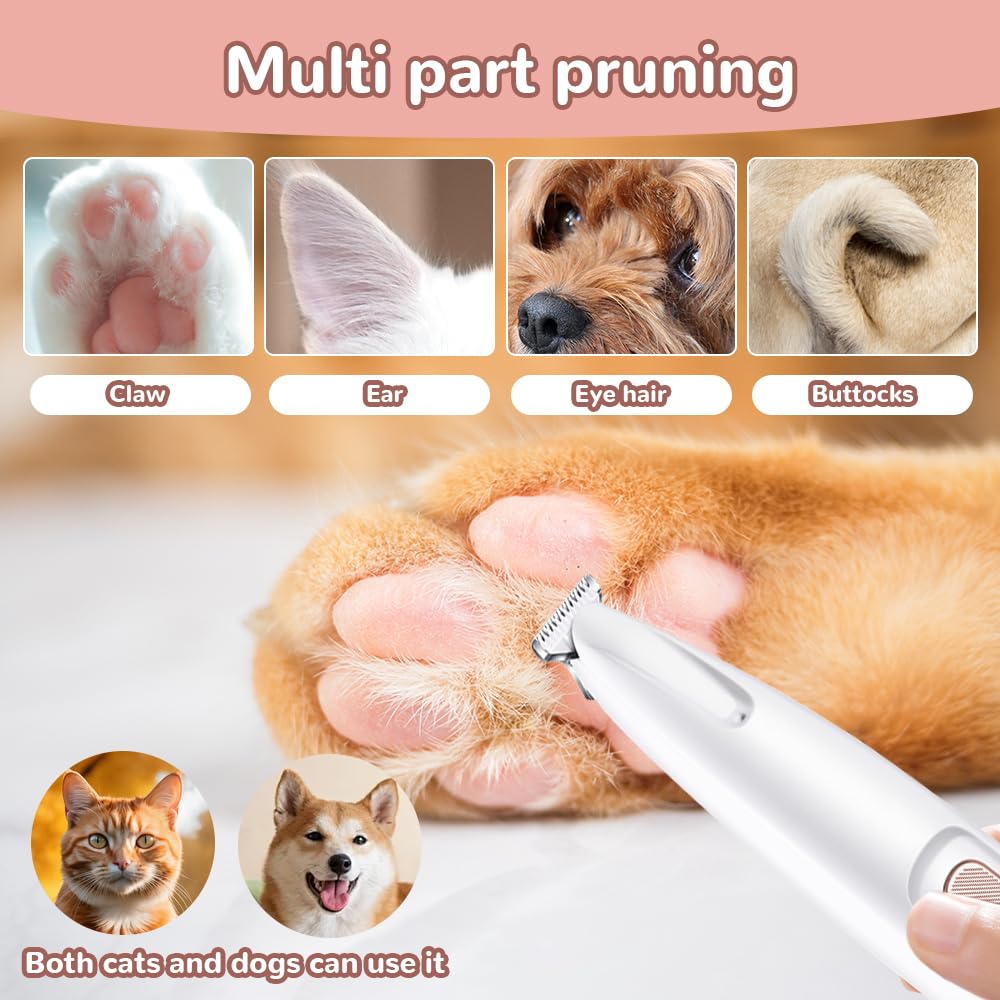 2024 Waterproof Pet Grooming Clippers - Rechargeable Trimmer with LED Light for Paws, Face & Ears | Perfect for Home Pet Care