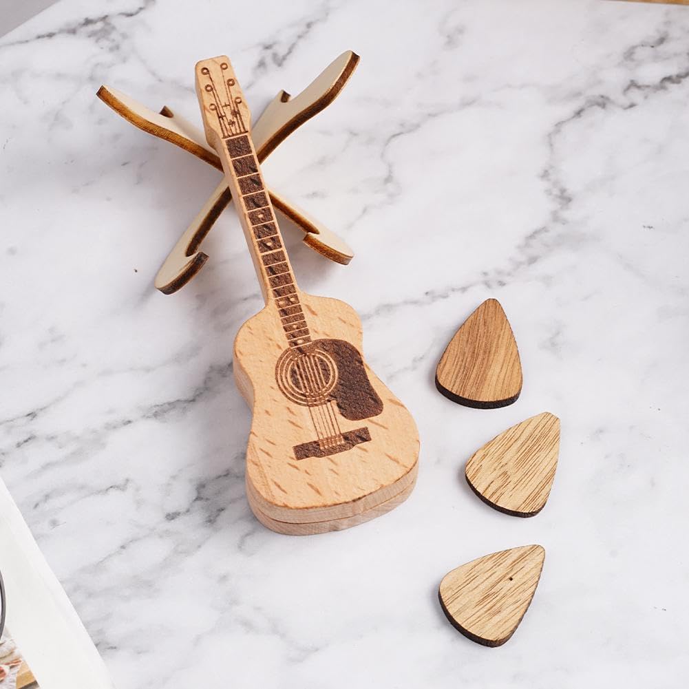 1Pc Wooden Guitar Pick Box - Mini Guitar Shaped Pick Holder & Case - Personalized Music Gift for Guitar & Bass Players - Perfect for Home, Studio & Travel Accessories