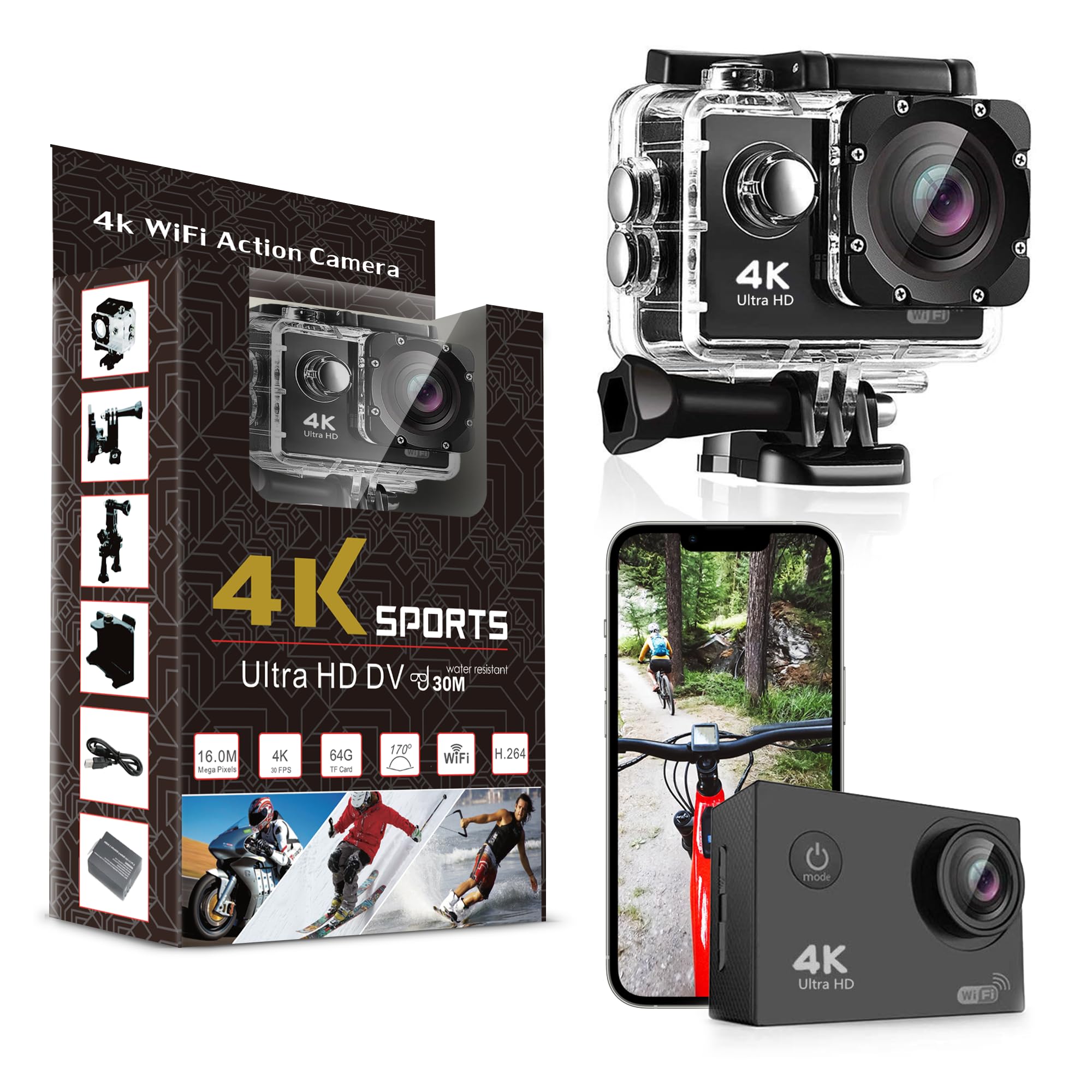 Pro Xtreme 4K Action Camera - Waterproof WiFi 170° Wide Angle for Snorkeling & Sports