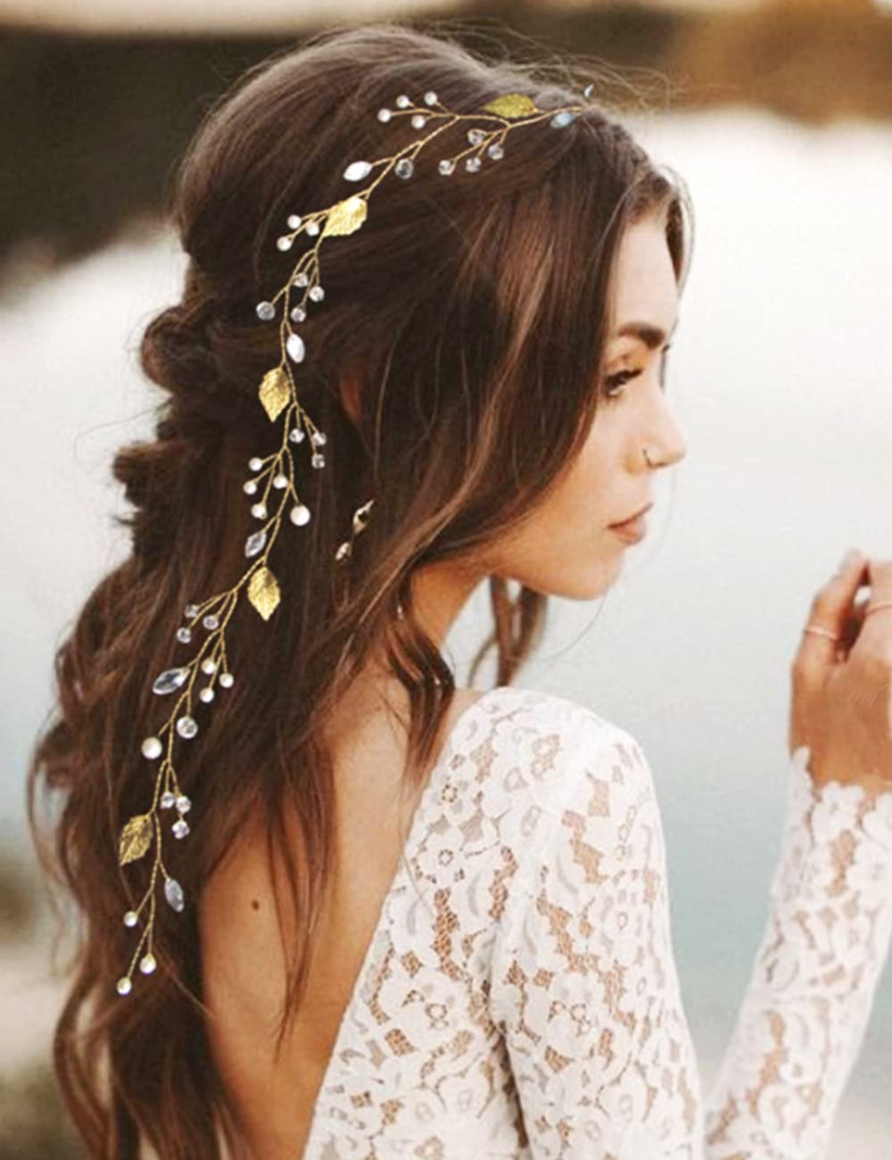 JWICOS Rose Gold Crystal Beaded Wedding Headband - Elegant Princess Hair Vine with Pearls for Brides, Bridesmaids, Women & Girls | Perfect for Weddings, Proms, Parties & Special Occasions