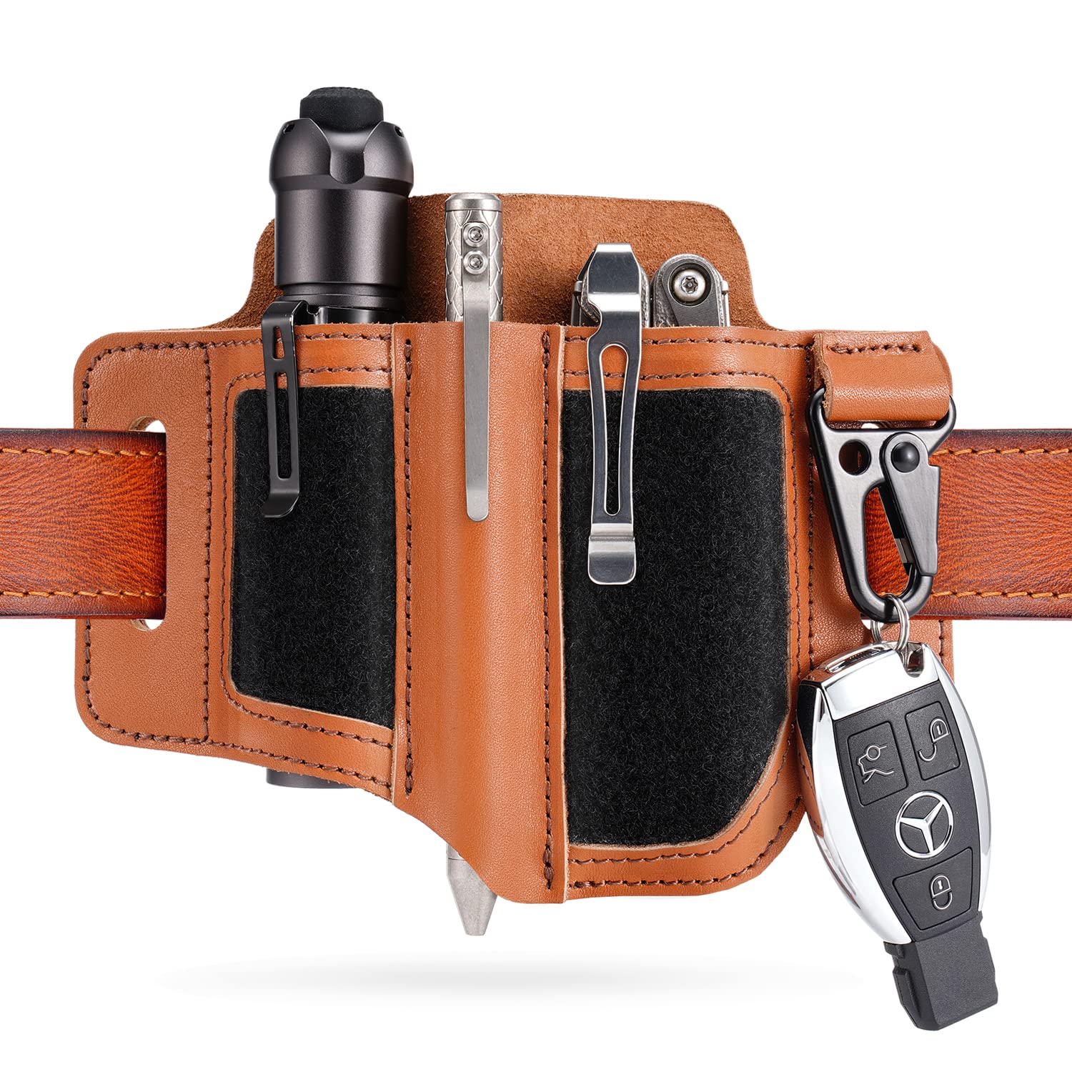 Viperade PL1 Leather Belt Sheath with Velcro Loops - Multitool & Flashlight Holder, EDC Pocket Organizer for Men - Perfect for Outdoor Adventures, Camping, Hiking & Everyday Carry Gear Storage