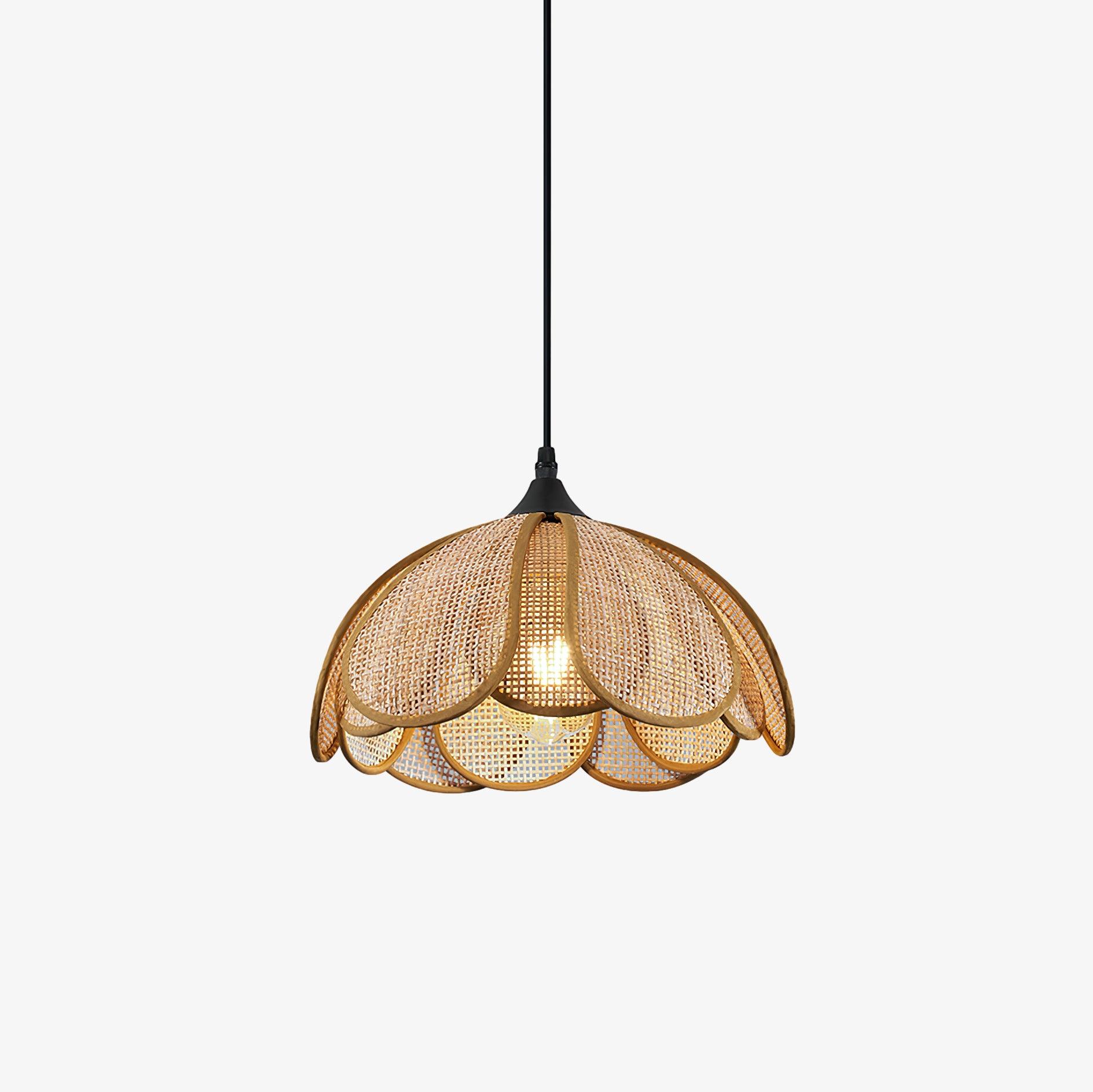 Handwoven Bloom Rattan Pendant Light - Natural Boho Ceiling Lamp for Living Room, Bedroom & Dining Room - Eco-Friendly Wicker Hanging Light Fixture for Indoor Decor
