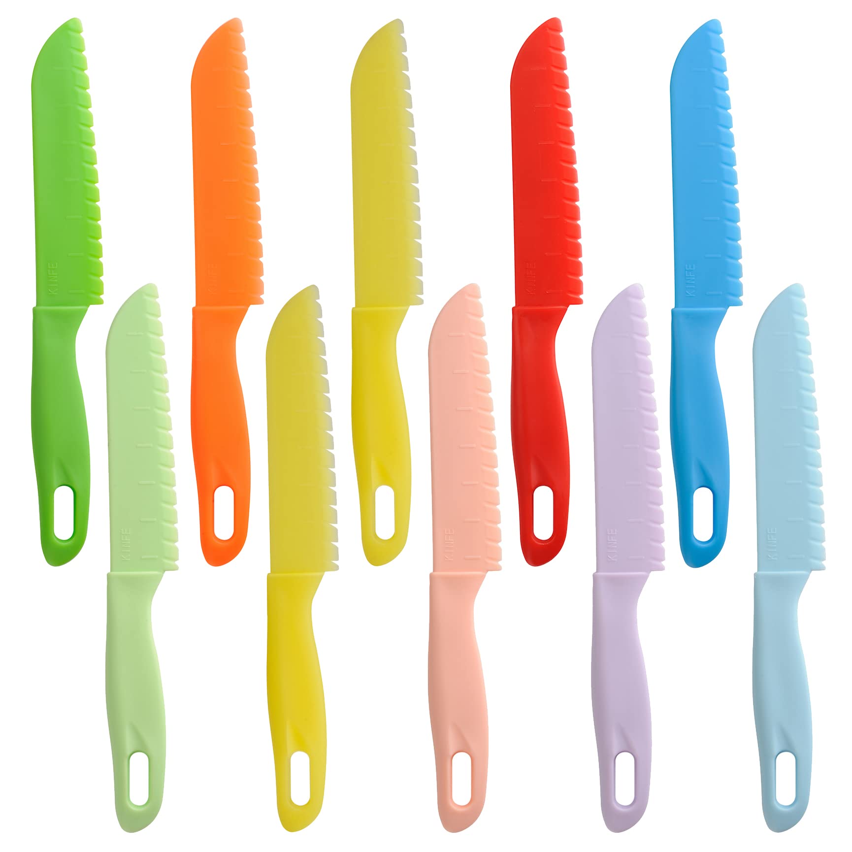 ONUPGO 10-Piece Kids Kitchen Knife Set - Safe Plastic Cooking Knives for Toddlers & Children | Nylon Chef Knife, Fruit Knife, Cake Knife, Bread Knife & Salad Cutter | Perfect for Baking, Fruit Prep & Cooking Activities