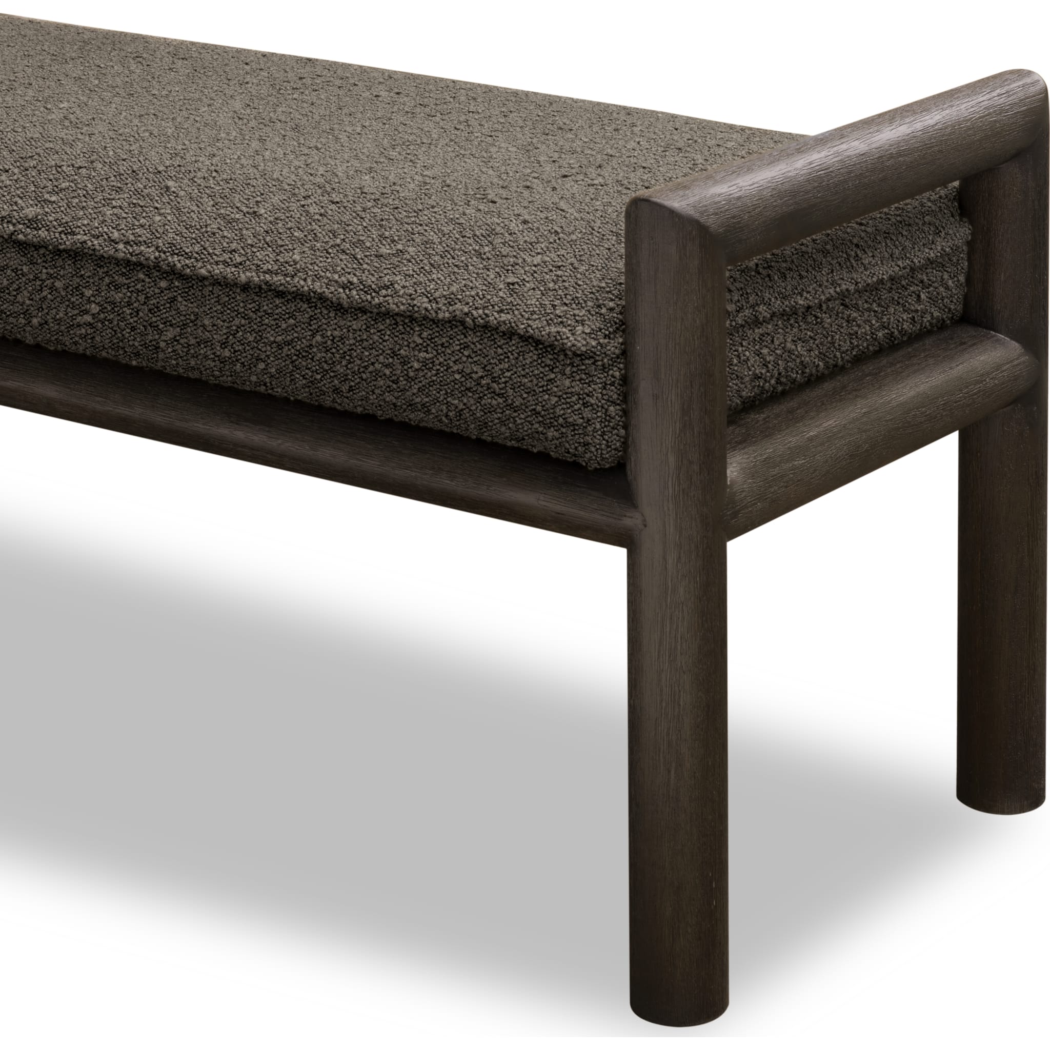Dorsey Boucle Upholstered Wooden Bench - Modern Basalt Grey & Pumpernickel Fabric - Entryway, Bedroom, or Living Room Seating Furniture