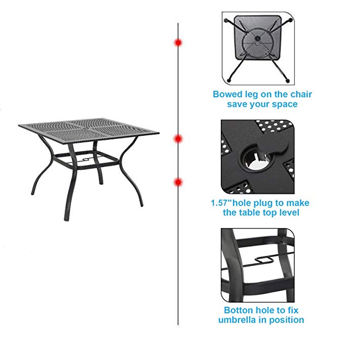 PHI VILLA 37 x 37 Inch Square Outdoor Bistro Table - Perfect for Patio, Garden, Balcony & Small Space Dining