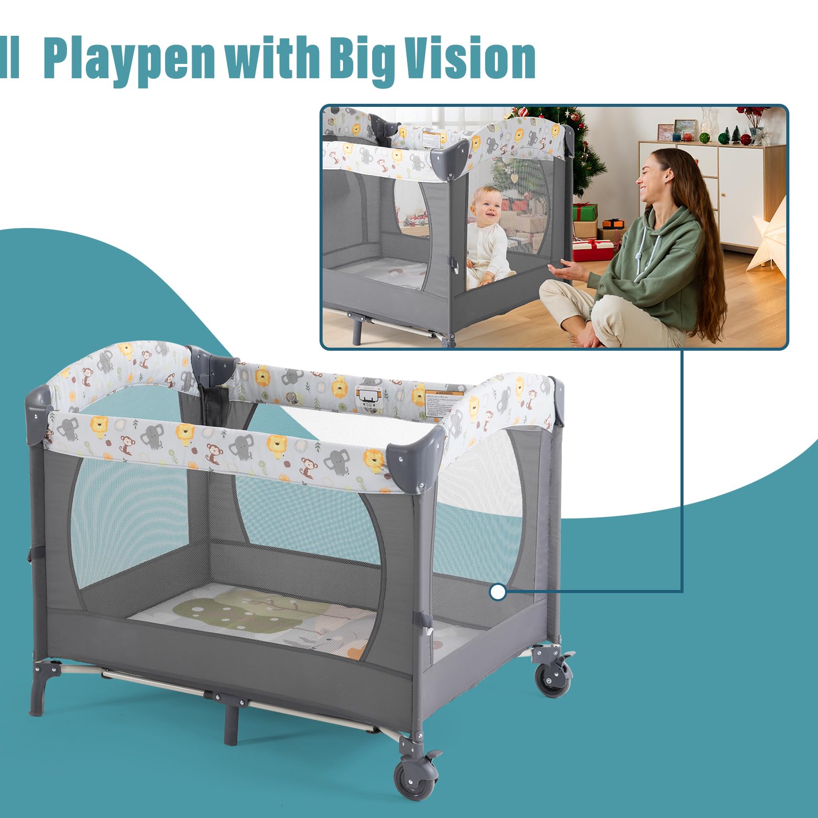 Ihoming Portable Baby Bassinet Bedside Sleeper - Convertible Crib with Changing Table & Playpen | Includes Mattress & Toys for Newborns, Infants, Boys & Girls (Gray) - Perfect for Nursery, Travel & Co-Sleeping