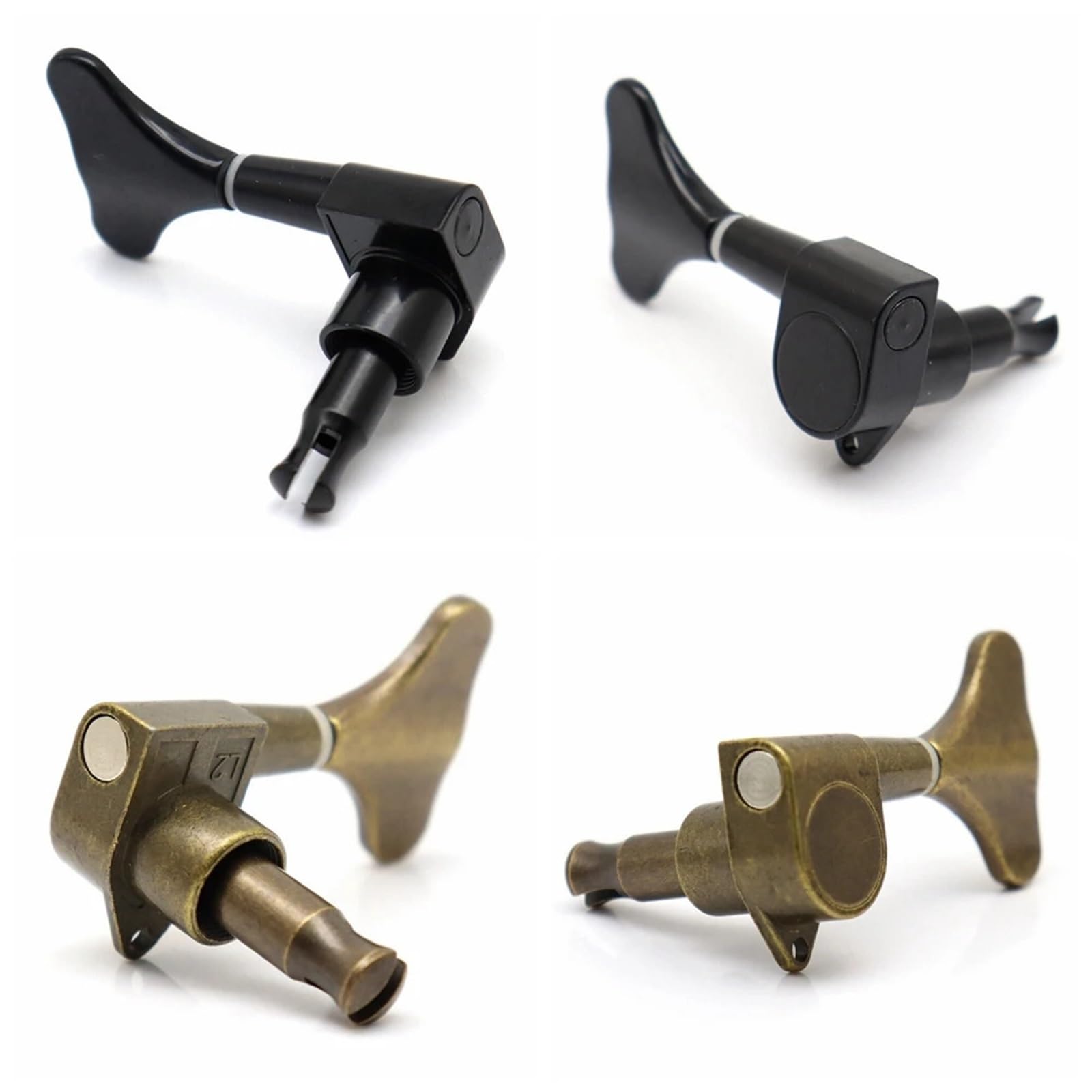Premium 4-String Bass Guitar Tuners - 2L2R/4L/4R/3R1L Fish Tail Style Machine Heads with 5 Color Options (Bronze) - Perfect for Jazz, Rock & Studio Bass Players