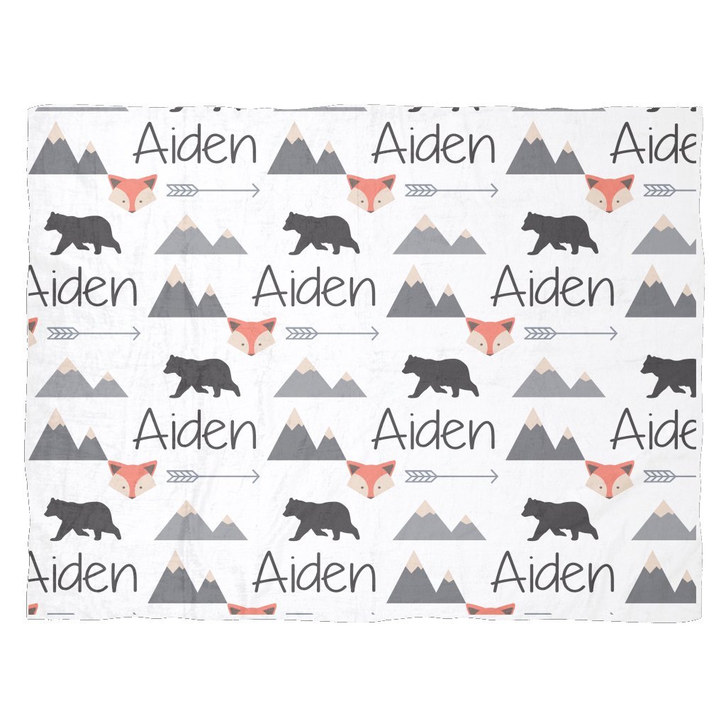 Personalized Baby Blanket with Name - Soft Black Bear, Fox & Tribal Designs - Perfect for Baby Boys, Mountain Theme Nursery Decor - Ideal for Gifts, Swaddling & Nursery Comfort