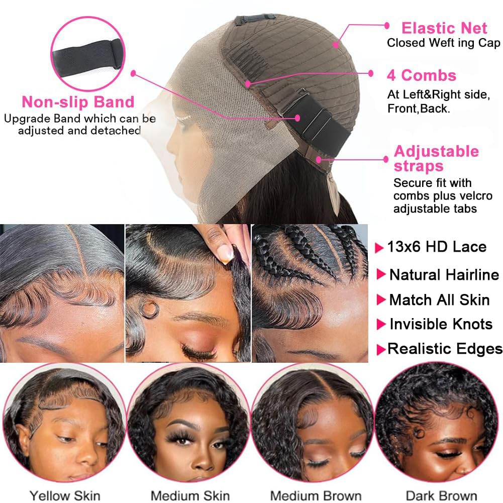 30 Inch Deep Wave Lace Front Wigs Human Hair - 200% Density 13x6 HD Lace Frontal - Pre Plucked Glueless Wigs with Baby Hair - Natural Black Deep Curly Human Hair Wigs for Women | Perfect for Daily Wear, Cosplay, and Special Occasions