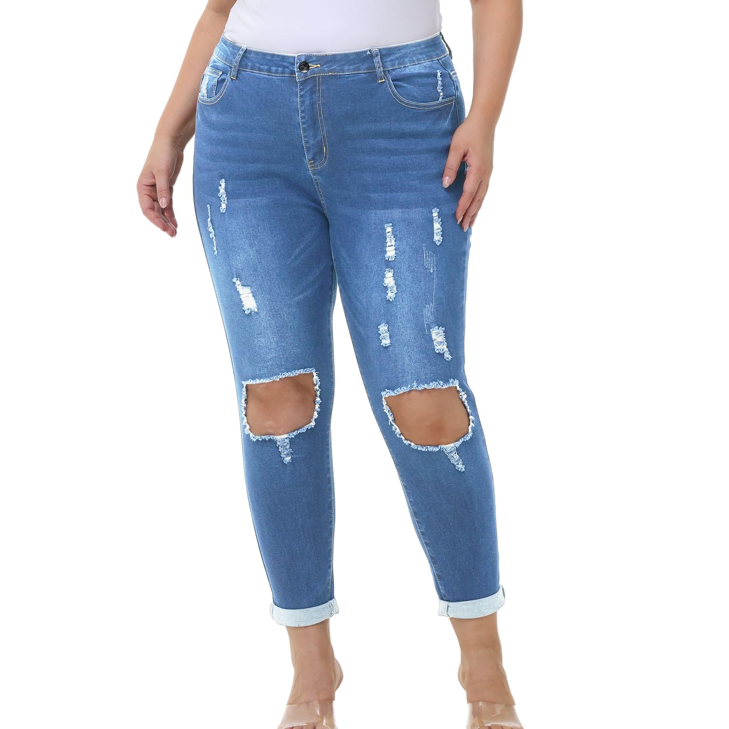 Tulucky Women's Plus Size Boyfriend Jeans - Distressed Ripped Denim Pants with Stretch, Comfortable Skinny Fit for Casual Wear | Perfect for Everyday Outfits, Street Style & Relaxed Looks