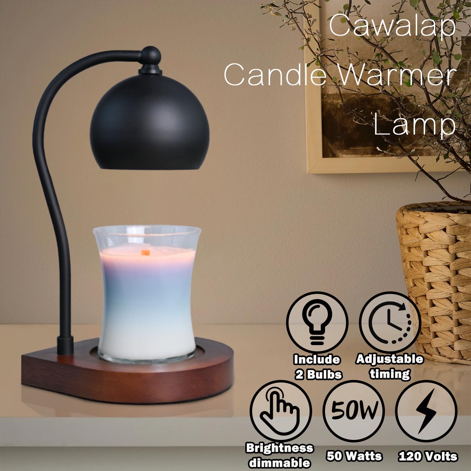 Premium Candle Warmer Lamp with Timer & Dimmer - 2 Bulbs Included for Wax Melts - Elegant Home Decor Gift for Women, Mom, Housewarming - Perfect for Relaxation, Aromatherapy & Cozy Ambiance