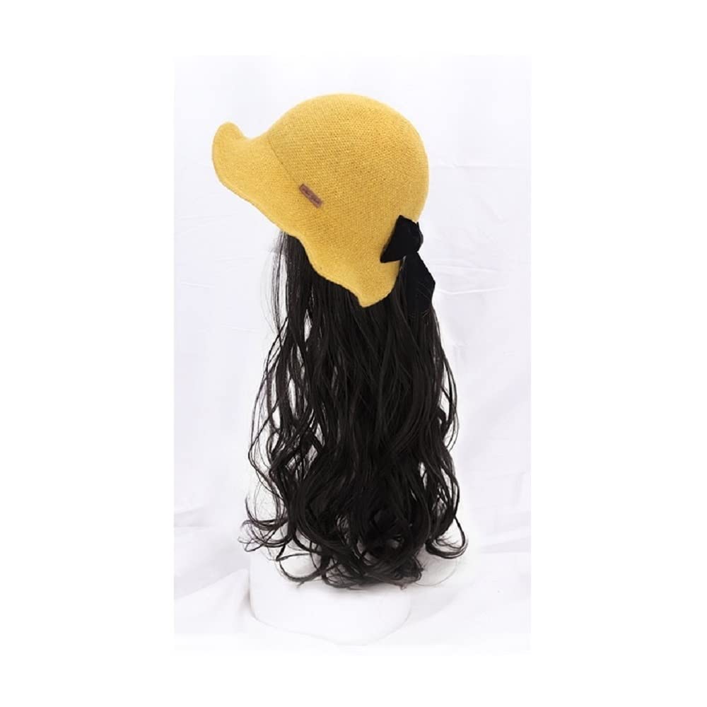 Jiaxu Women's Long Curly Wig with Fisherman Hat - Brown Black Ombre Full Head Synthetic Hairpiece for Autumn Winter Fashion | Perfect for Cosplay, Daily Wear & Instagram Photos
