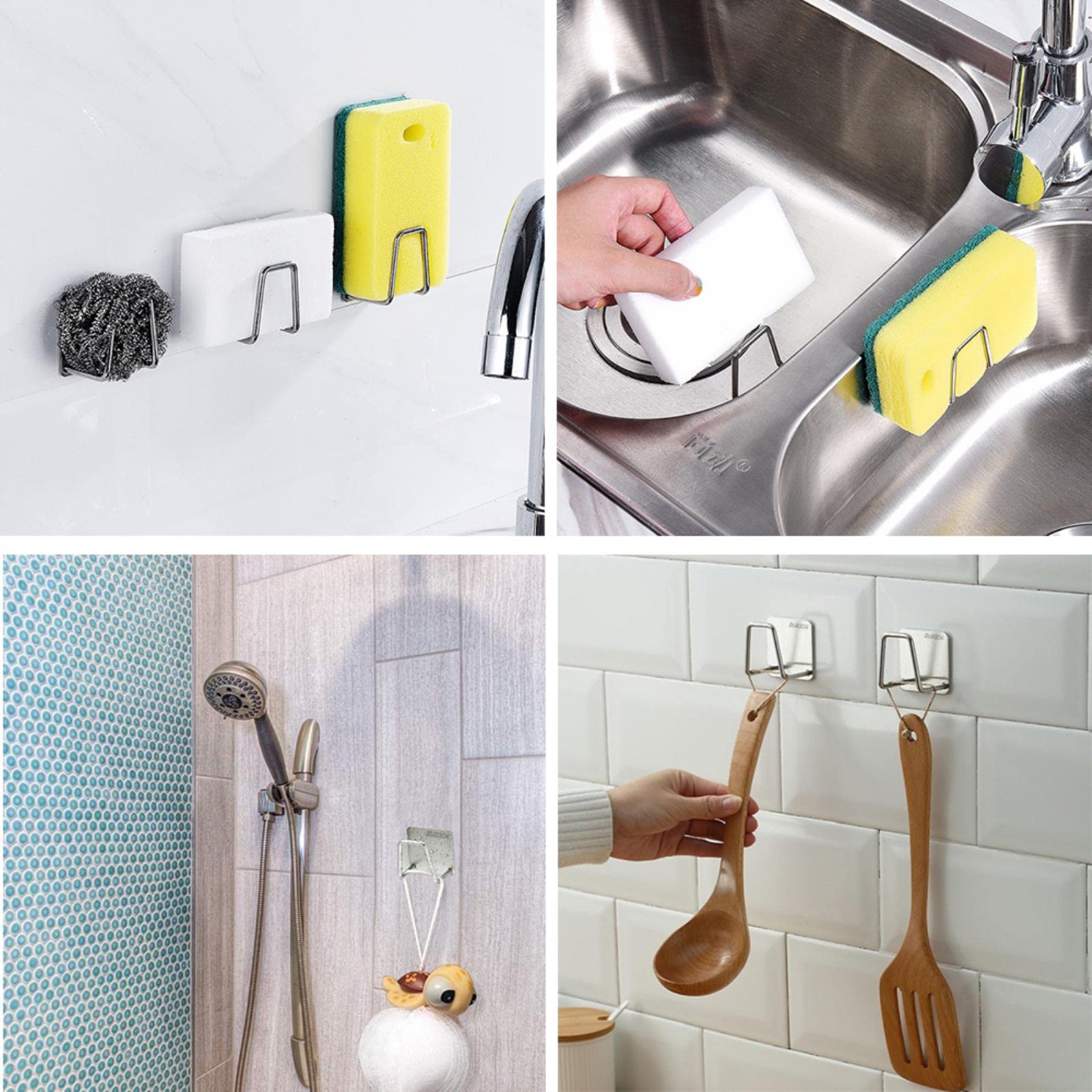 Stainless Steel Sponge Holder with Self-Adhesive - Sink Organizer & Drying Rack for Kitchen Accessories | Perfect for Dish Sponge Storage & Drain Drying | Ideal for Small Kitchen Organization & Sink Countertop Use