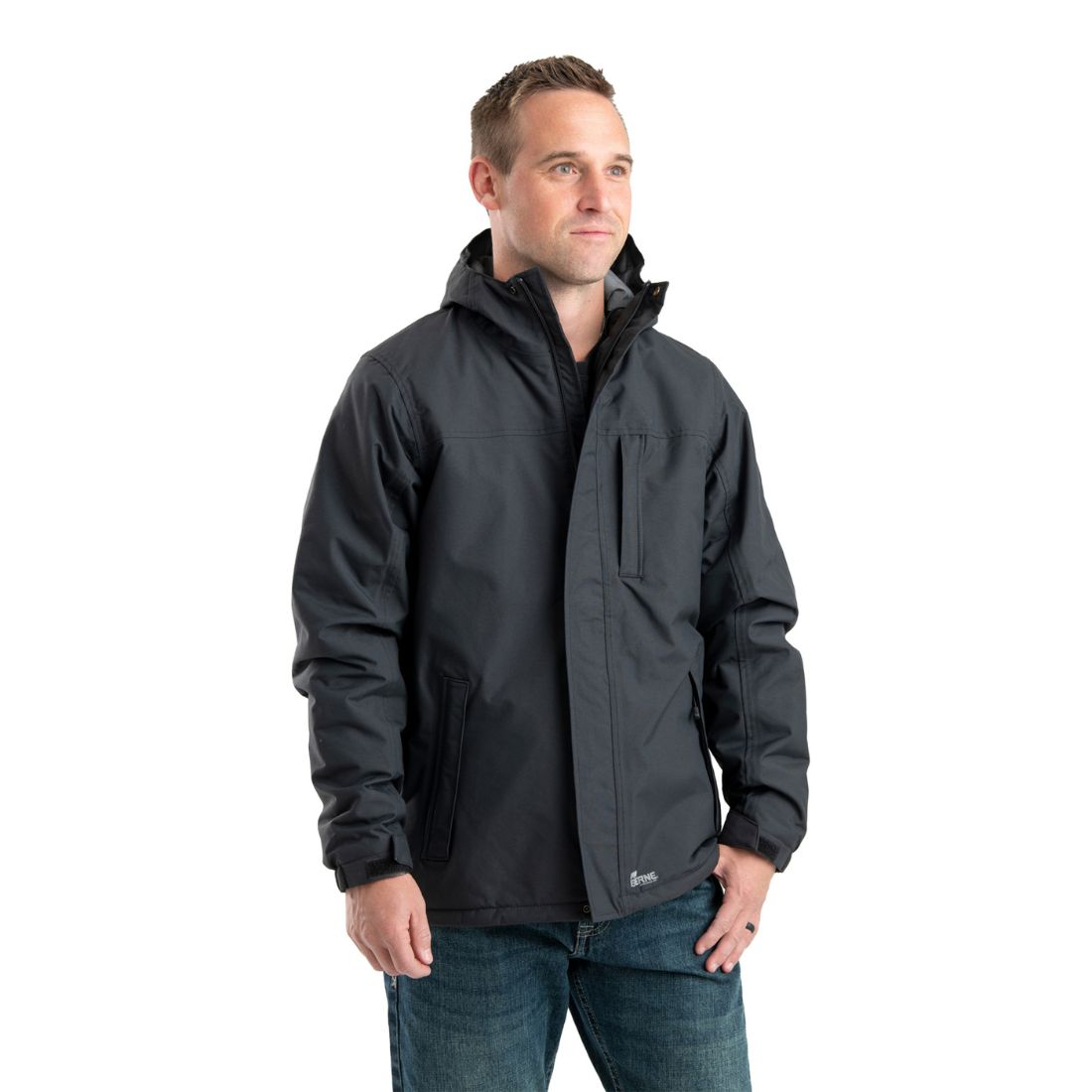 Berne Men's Coastline Waterproof Insulated Storm Jacket RJ27 - Water Resistant Winter Jacket for Hiking, Camping & Outdoor Activities (Black)