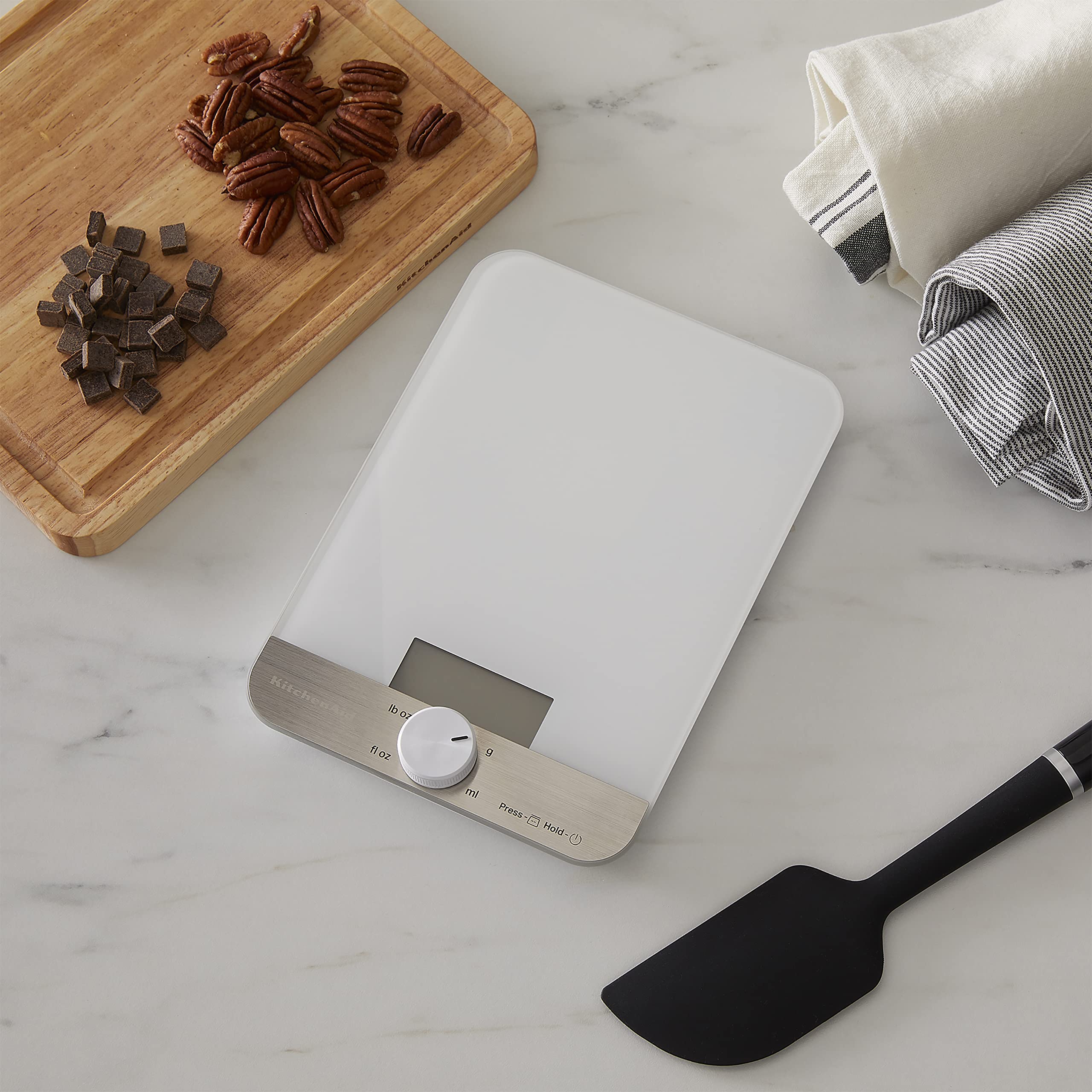 KitchenAid KQ908 11lb Digital Kitchen Food Scale with Glass Surface - Precise Measurements for Baking, Cooking & Meal Prep (White)