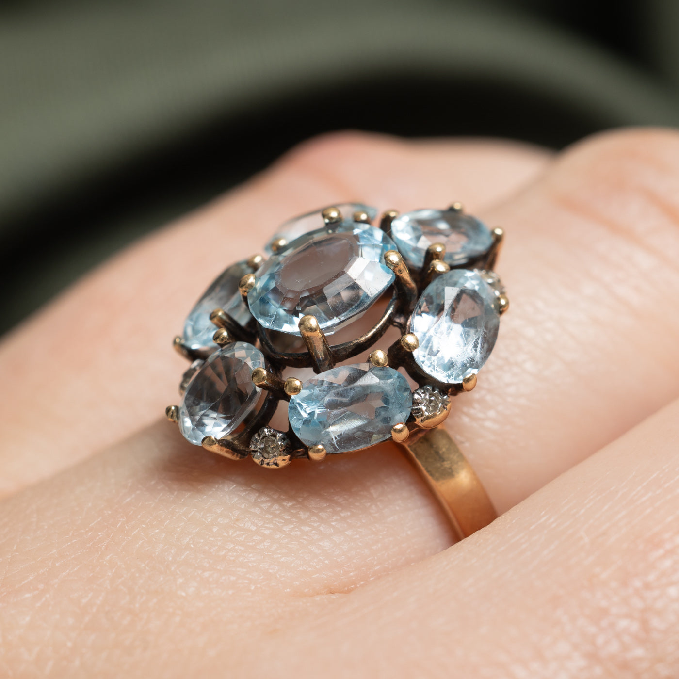 5.00ctw Oval Cut Topaz Cluster Cocktail Ring - Size 5.25 - Elegant Statement Jewelry for Evening Parties & Special Occasions