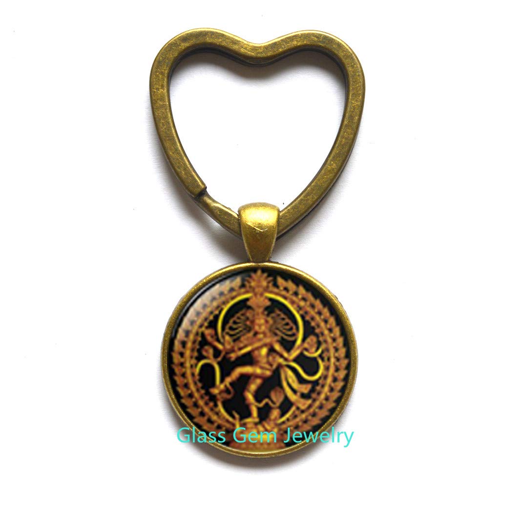 Dancing Shiva Keychain - Nataraja Heart Key Ring, Statue of Cosmic Dancer Shiva, Spiritual Buddhist Jewelry for Keys (Q0207 Y2) - Perfect for Meditation, Yoga Gifts & Spiritual Protection
