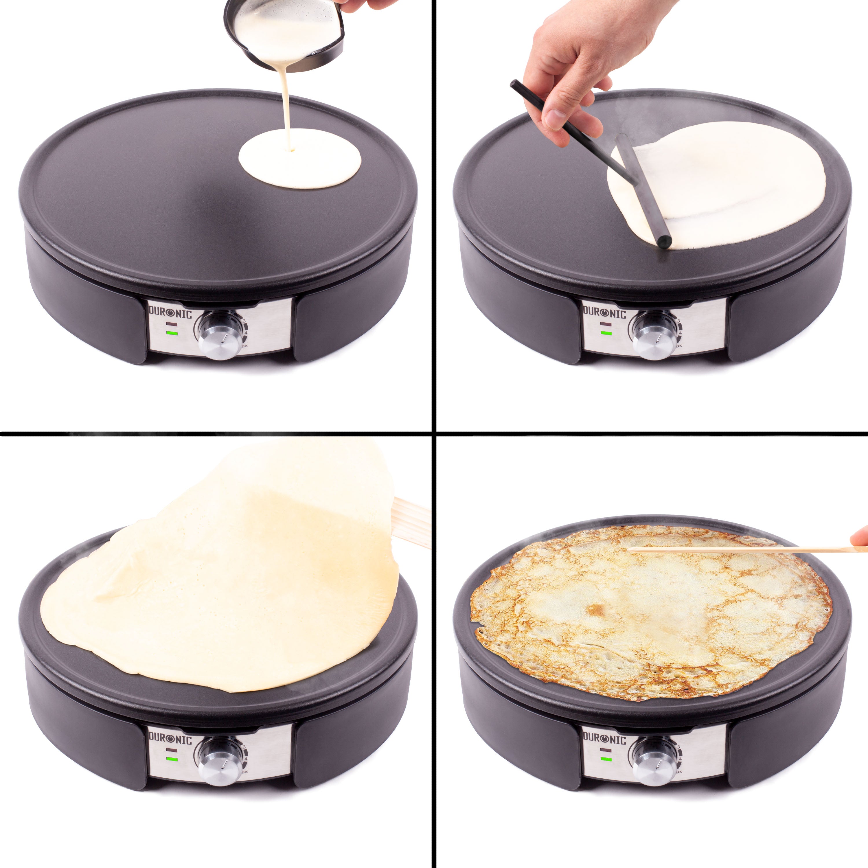 Duronic PM152 Electric Crepe Maker Machine - 37cm Non-Stick Removable Hot Plate for Crepes, Pancakes & Omelettes | Includes Crêperie Utensils | Perfect for Breakfast, Brunch & Dessert Making
