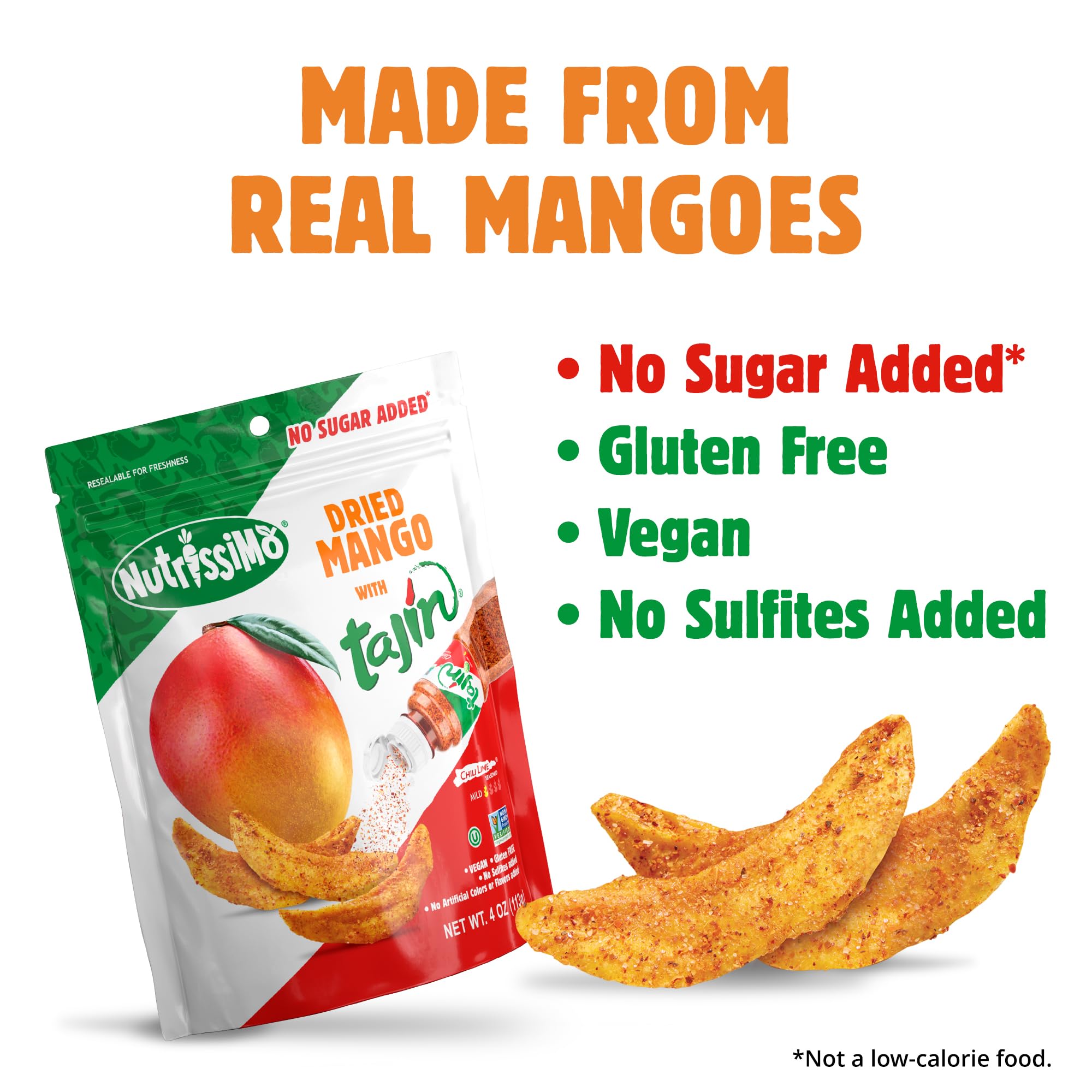 Nutrissimo Dried Mango with Tajin Seasoning - No Sugar Added, Gluten-Free, Vegan Fruit Snacks - 4oz (12 Pack) | Healthy On-the-Go Snack for Work, School & Travel