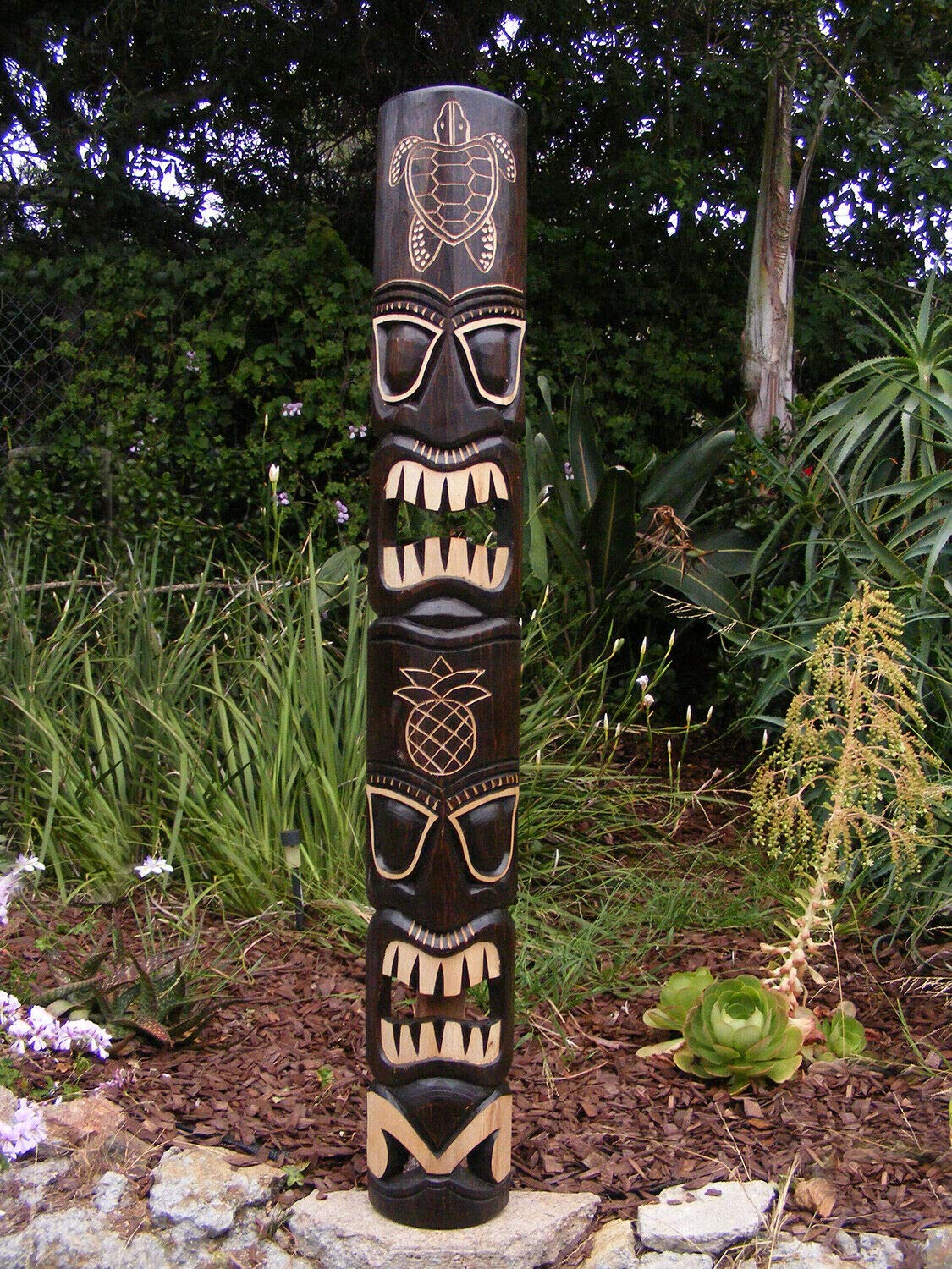 Tiki Turtle Hono Totem 2-Face Tribal Wood Wall Mask - 60 Inch Handcrafted Polynesian Decor for Tropical Bar, Tiki Lounge, or Beach House Wall Art