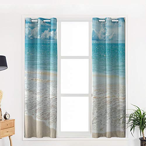 Tropical Beach Blackout Curtains - Thermal Insulated Room Darkening Window Drapes for Living Room & Bedroom (2 Panels, 40x63 Inches) - Coastal Blue Sky Ocean Scenery - Perfect for Vacation Homes, Beach Houses & Coastal Decor