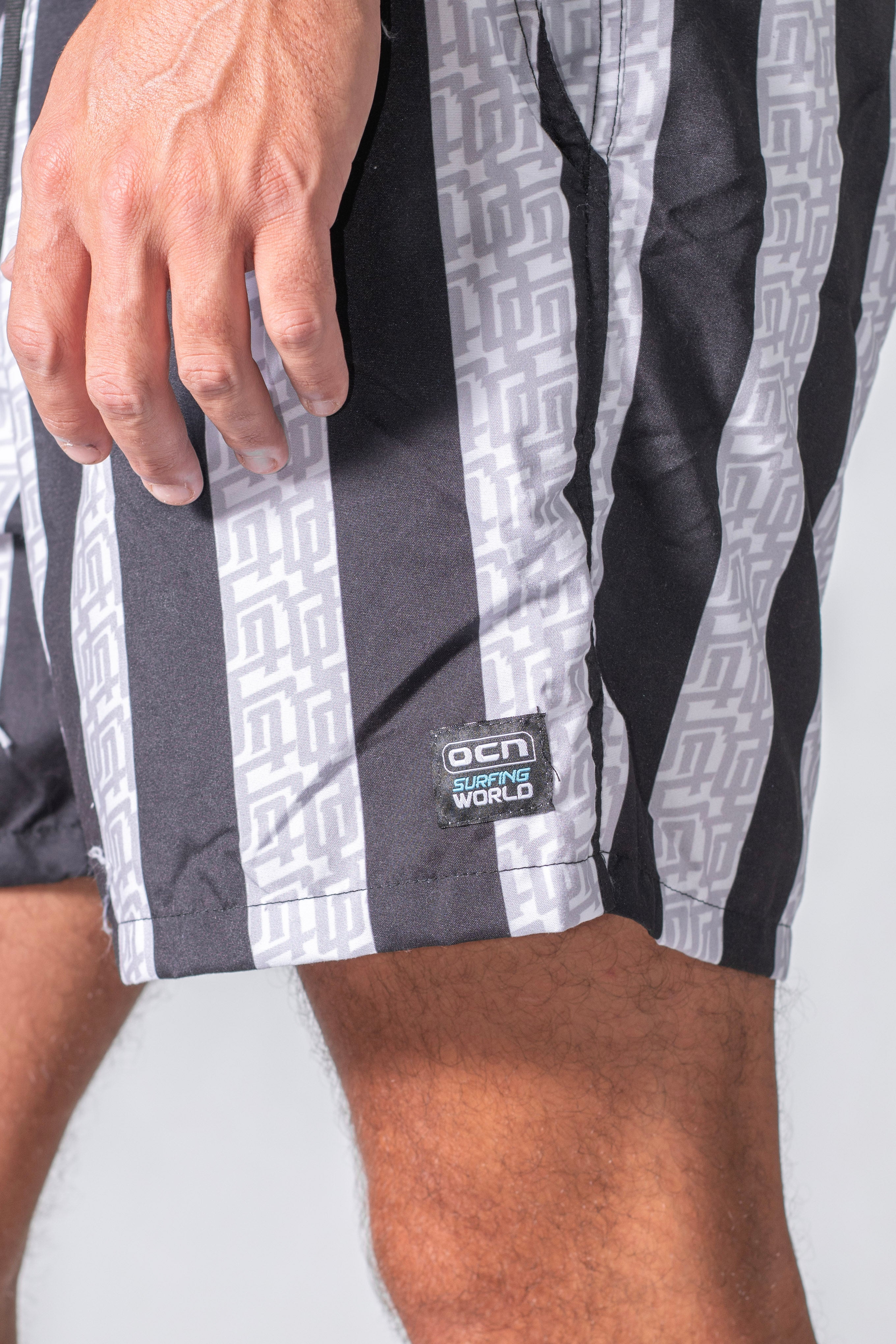 Men's Bathroom Shorts TDB Canarias ST 16 Striped Black - Comfortable Quick-Dry Swim Trunks for Beach, Pool & Gym