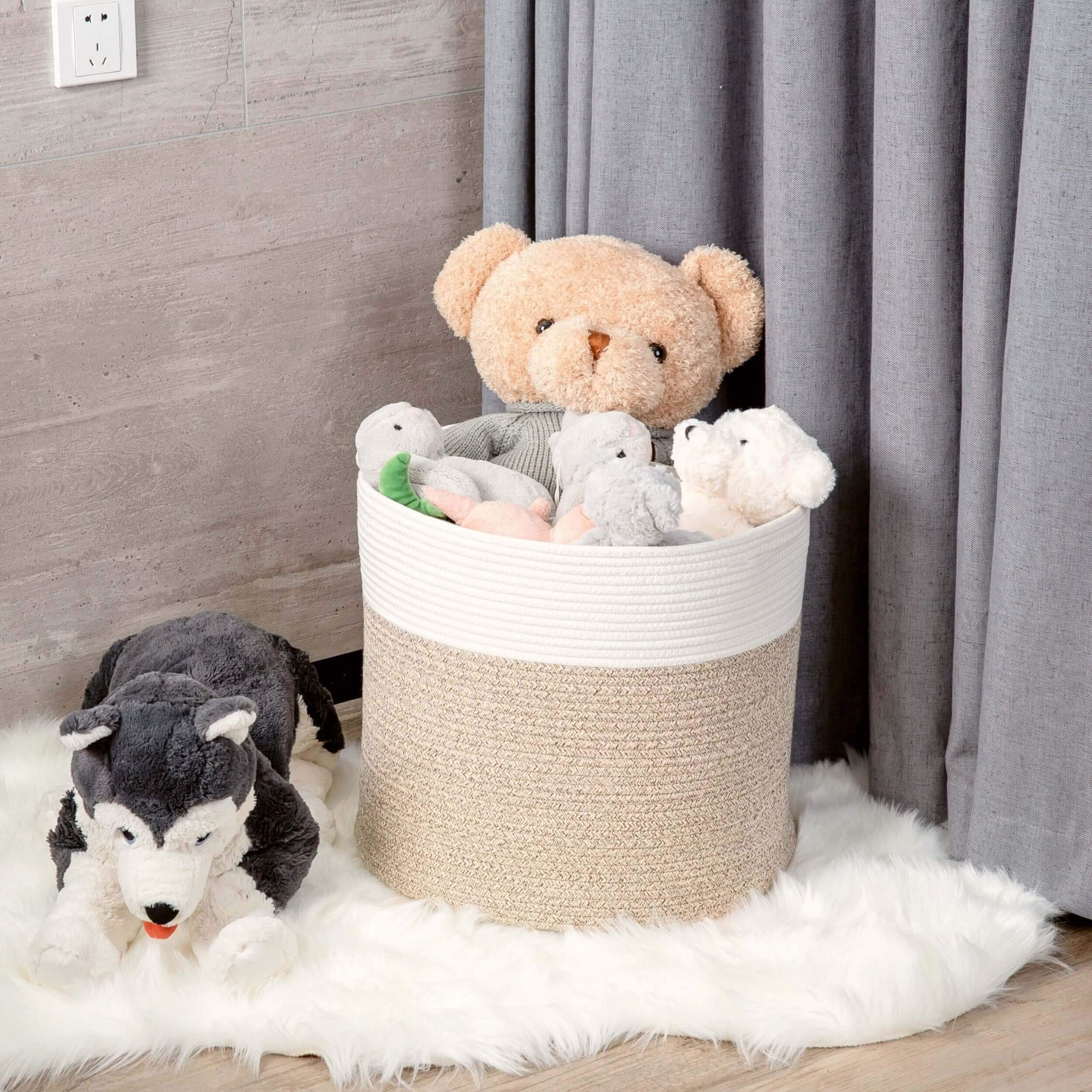 MINTWOOD Large 17x15 Inch Woven Cotton Rope Storage Basket - Decorative Round Basket for Blankets, Pillows, Throws & Towels | Perfect for Living Room, Nursery, Laundry & Toy Organization | Natural Home Decor Storage Solution