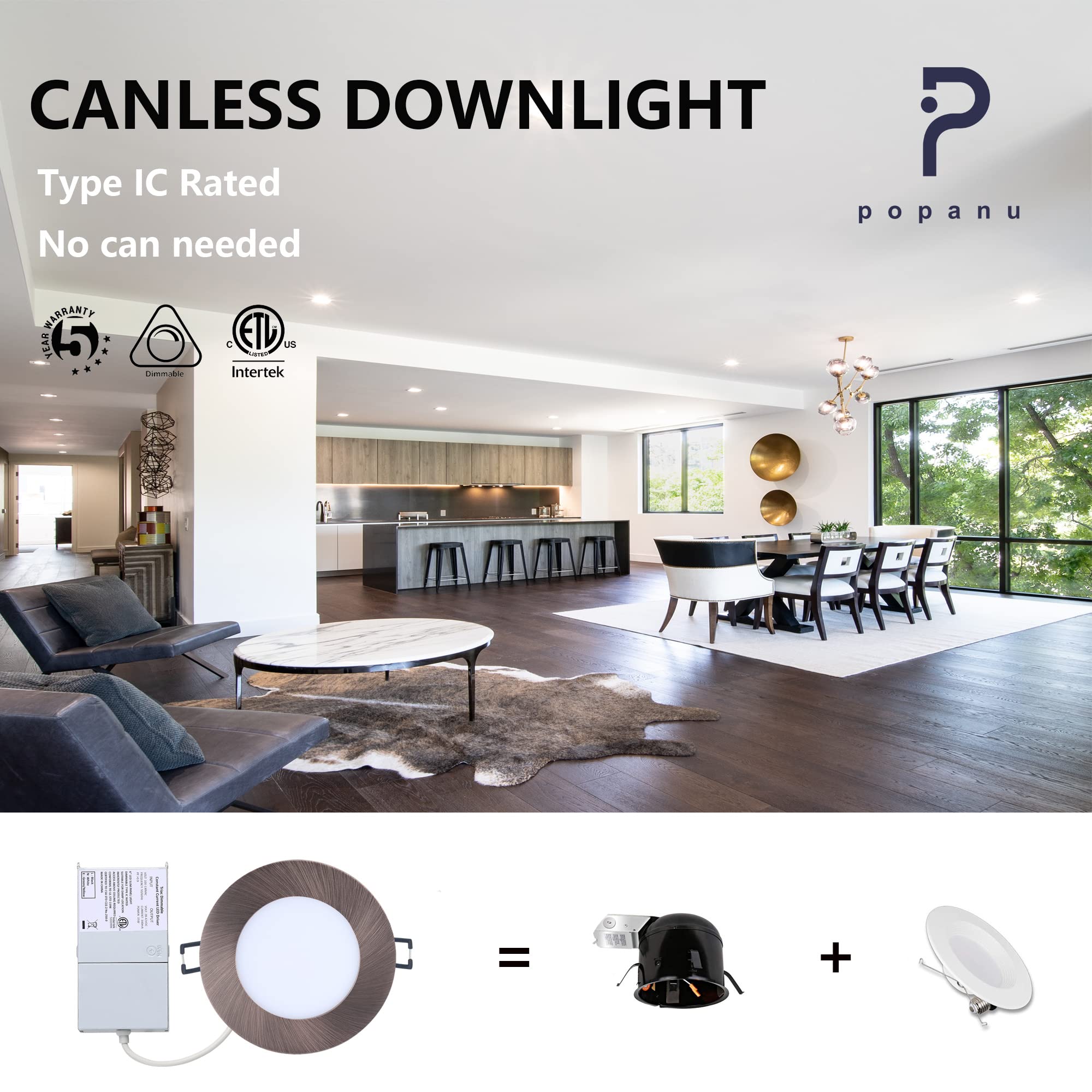 4-Inch LED Canless Recessed Downlight - 5 CCT Adjustable & Dimmable Ceiling Light Fixture with Junction Box, 9W, Oil Rubbed Bronze (6 Pack) - Perfect for Bedroom, Kitchen, Hallway & Office Lighting