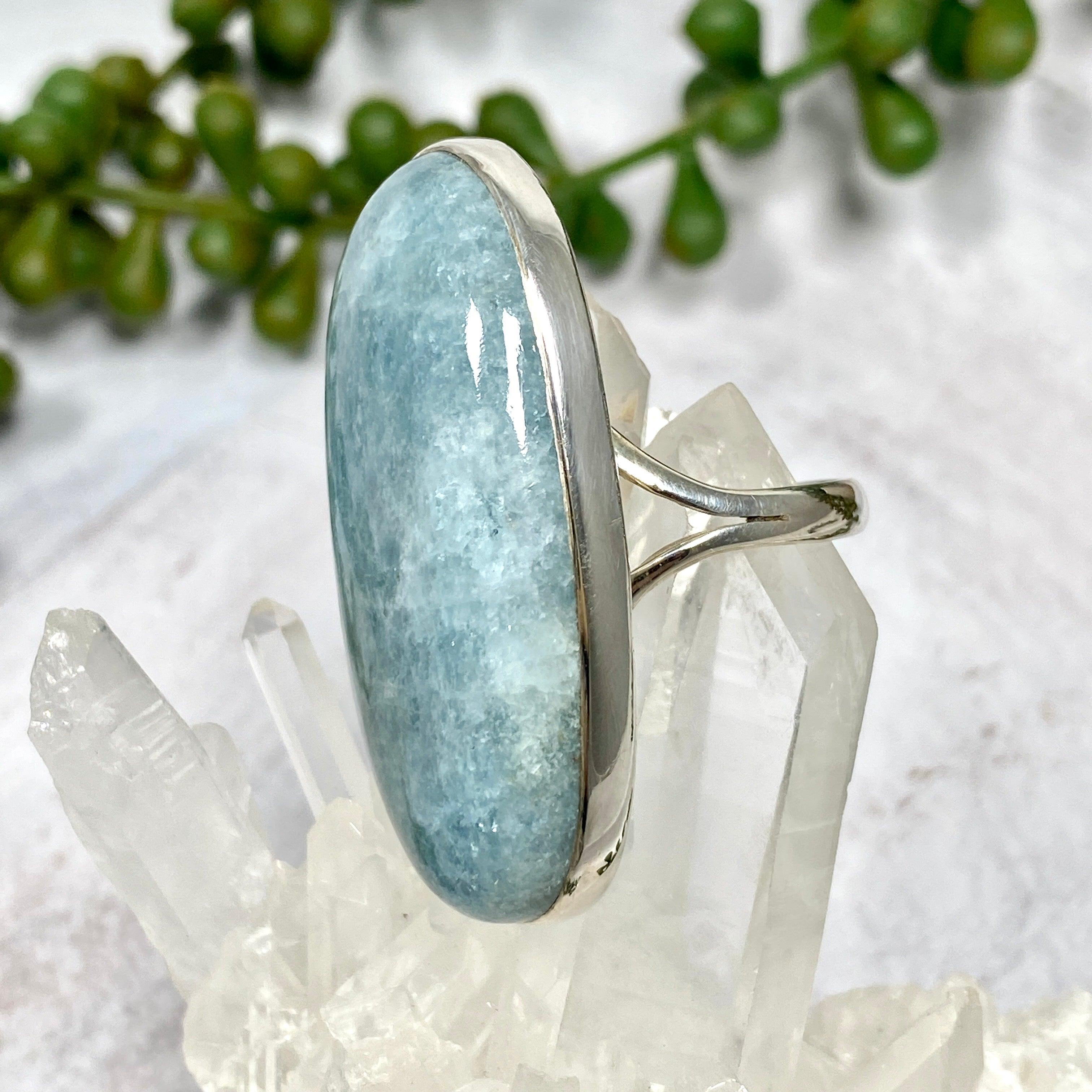 Aquamarine Large Oval Cabochon Ring with Split Band - Size 10 - KPGJ1351 | Elegant Jewelry for Weddings, Parties & Special Occasions