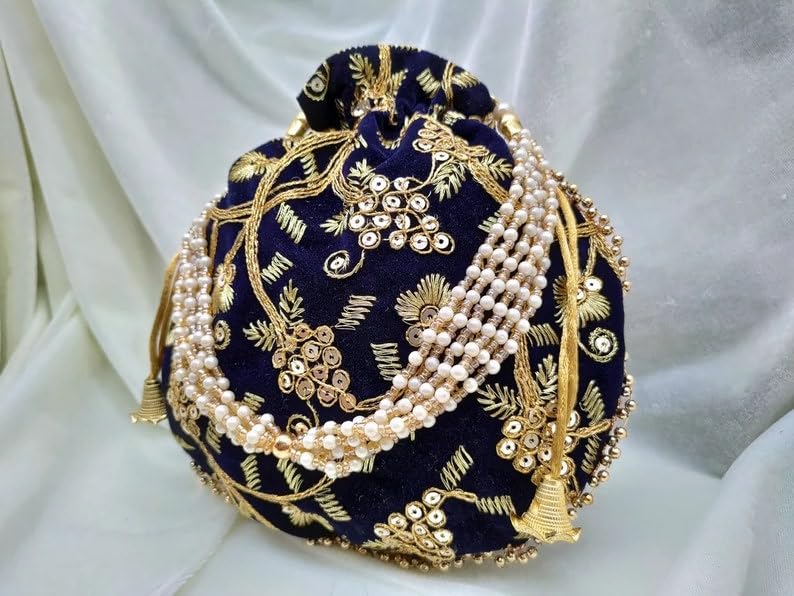 50 Pack Handmade Women's Velvet Embroidered Potli Purse Bags - Indian Drawstring Clutch Pouch for Weddings, Parties & Festive Occasions