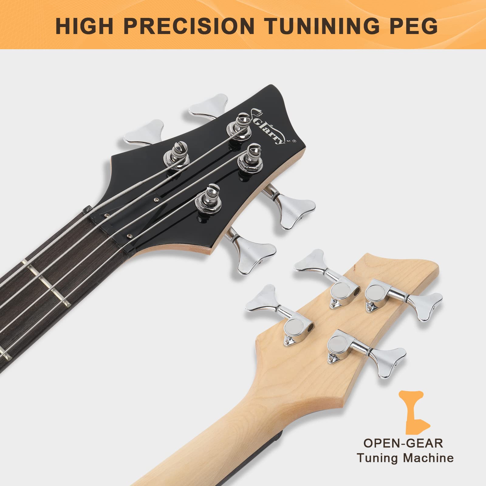 GLARRY Electric Bass Guitar 4 Strings - Burning Fire Style with Single Coil & Split Pickups for Beginners & Adults (Right Hand) - Includes 20W Amp, Gig Bag, Strap & Cable (Black) - Perfect for Rock, Metal & Live Performances
