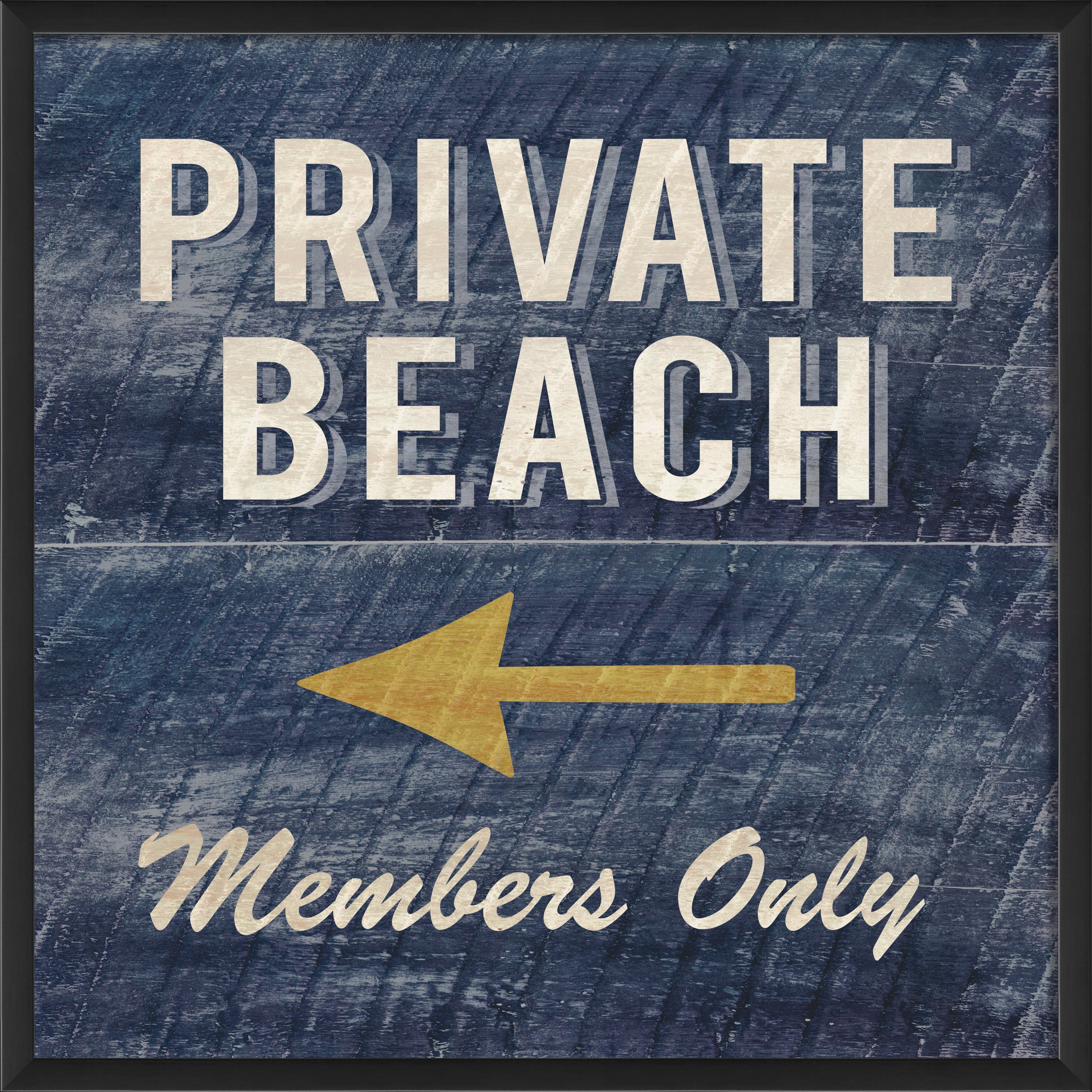 Exclusive Private Beach Members Only Blue Framed Wall Art Print - Perfect for Coastal Home Decor, Beach House Living Room & Office Wall Decor