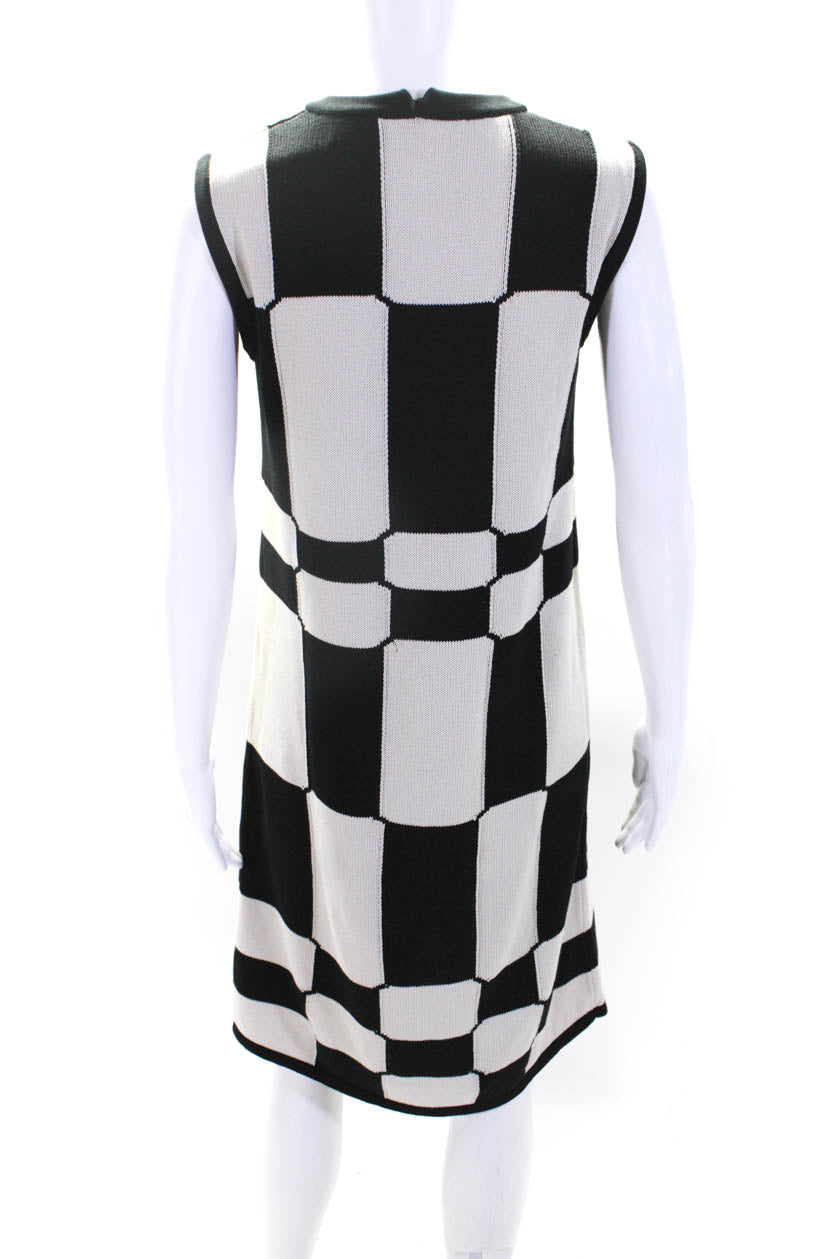 Max Mara Women's Beige & Black Checker Print Crew Neck Sleeveless Tank Dress - Elegant Summer Casual Wear for Office & Outdoor Events